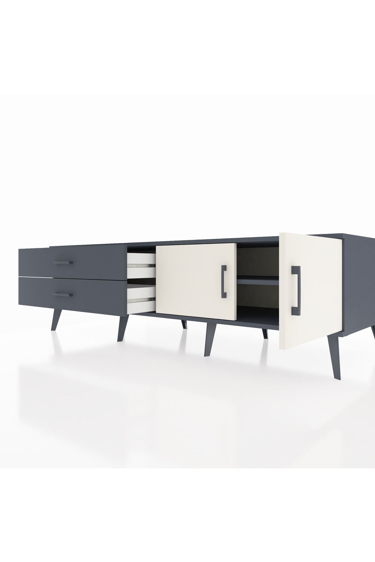 Kronos TV Ünitesi Tek Raflı 2 Çekmeceli 2 Kapaklı 176x59x51 Antrasit-Aytaşı/Antrasit