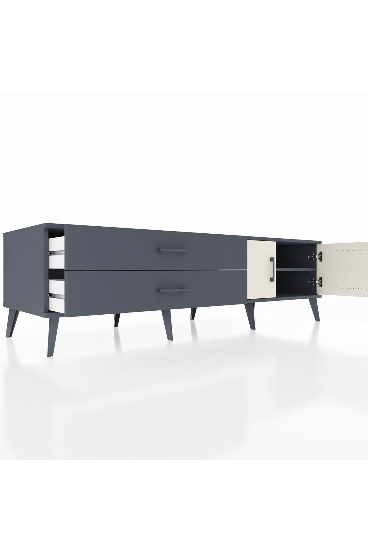 Kronos TV Ünitesi Tek Raflı 2 Çekmeceli 2 Kapaklı 176x59x51 Antrasit-Aytaşı/Antrasit