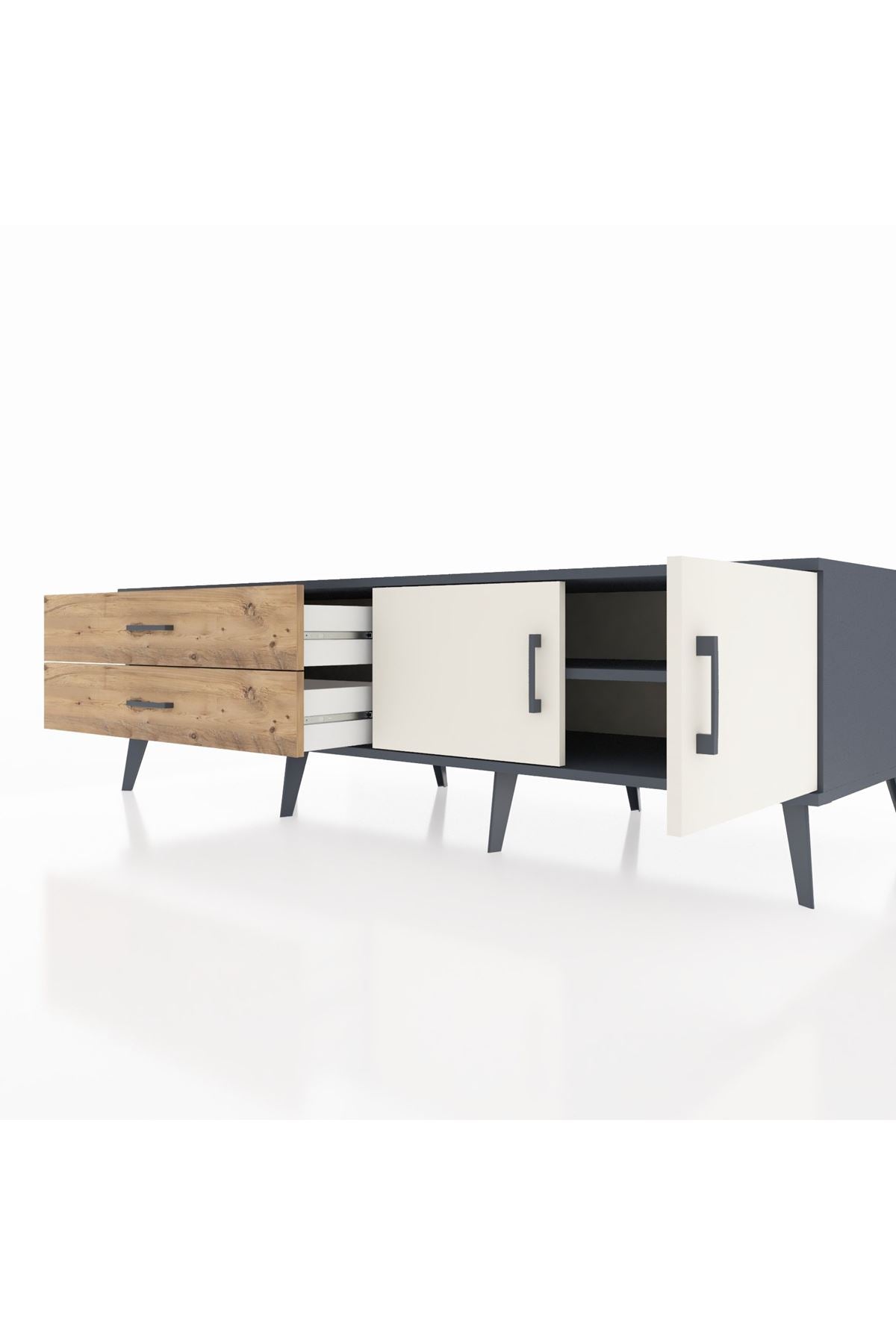 Kronos TV Ünitesi Tek Raflı 2 Çekmeceli 2 Kapaklı 176x59x51 Antrasit-Aytaşı/Çam