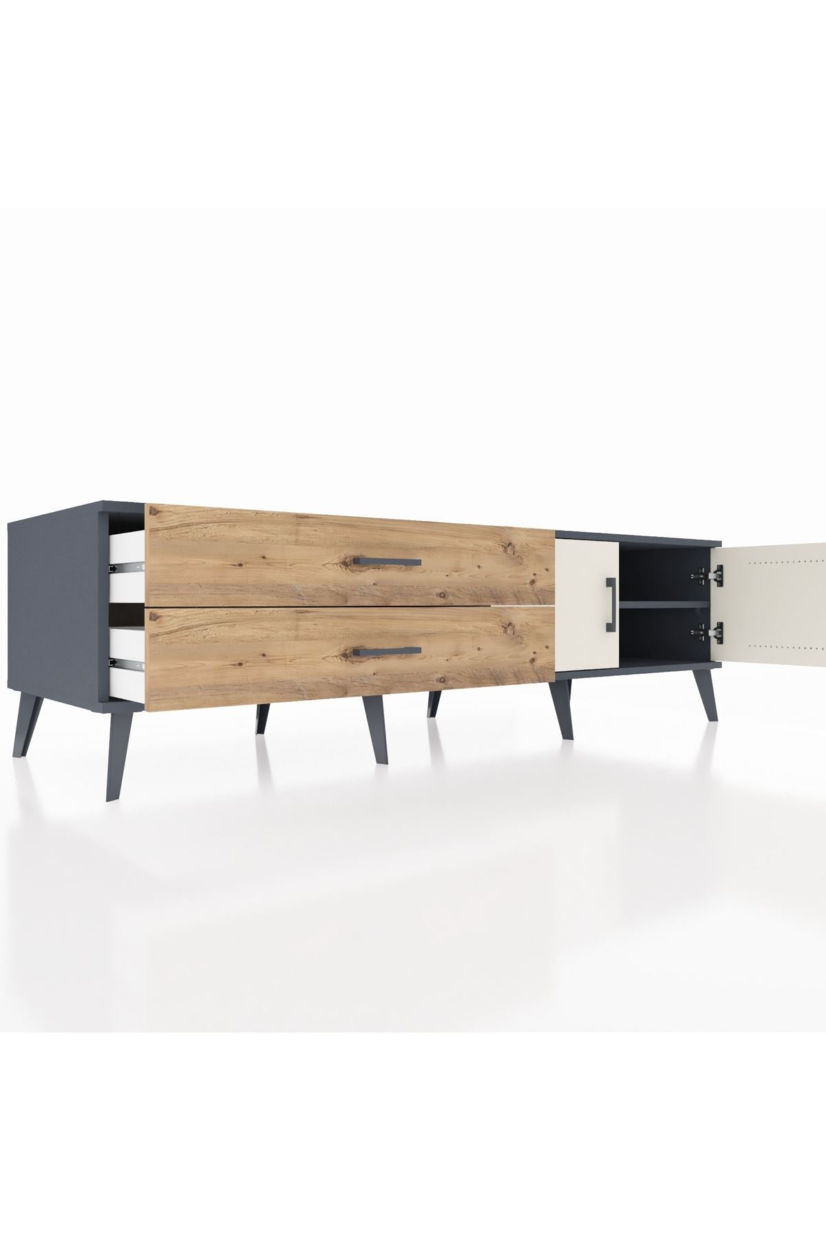 Kronos TV Ünitesi Tek Raflı 2 Çekmeceli 2 Kapaklı 176x59x51 Antrasit-Aytaşı/Çam