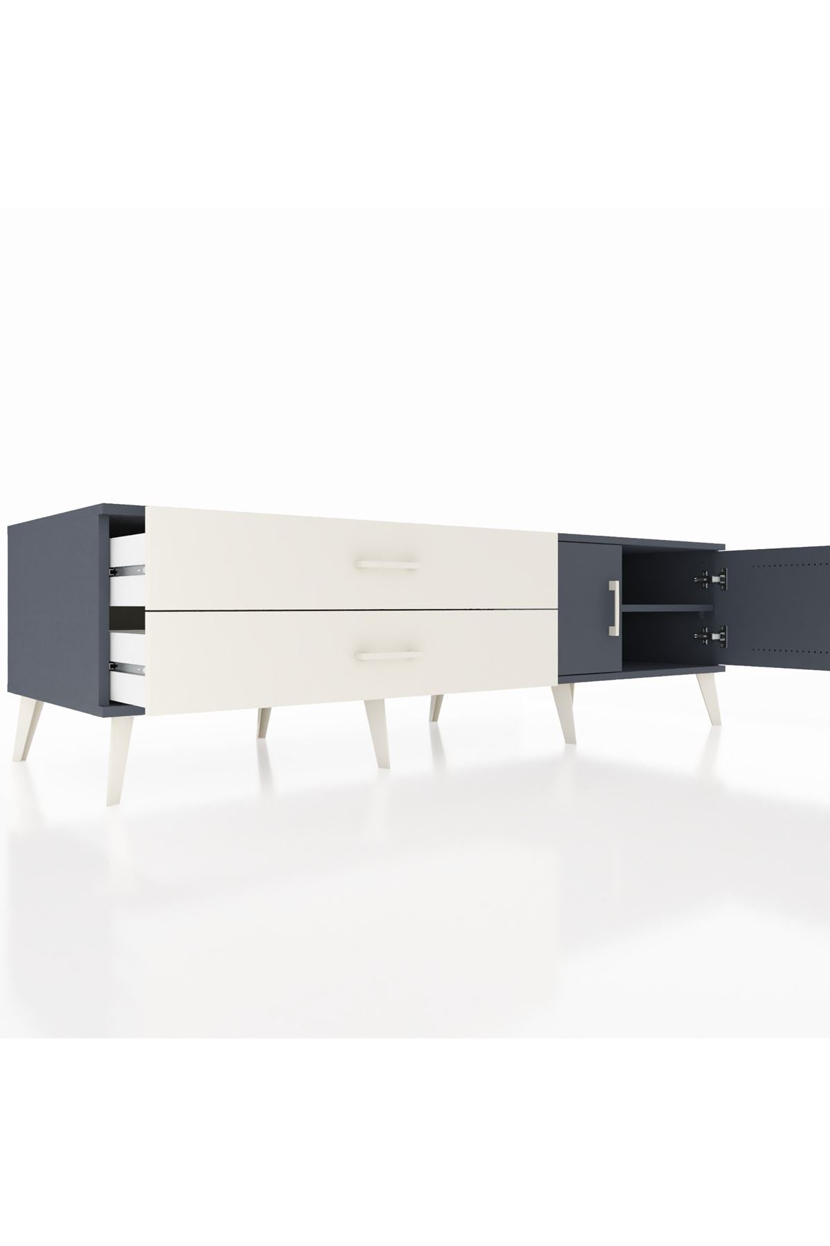 Kronos TV Ünitesi Tek Raflı 2 Çekmeceli 2 Kapaklı 176x59x51 Antrasit-Antrasit/Aytaşı