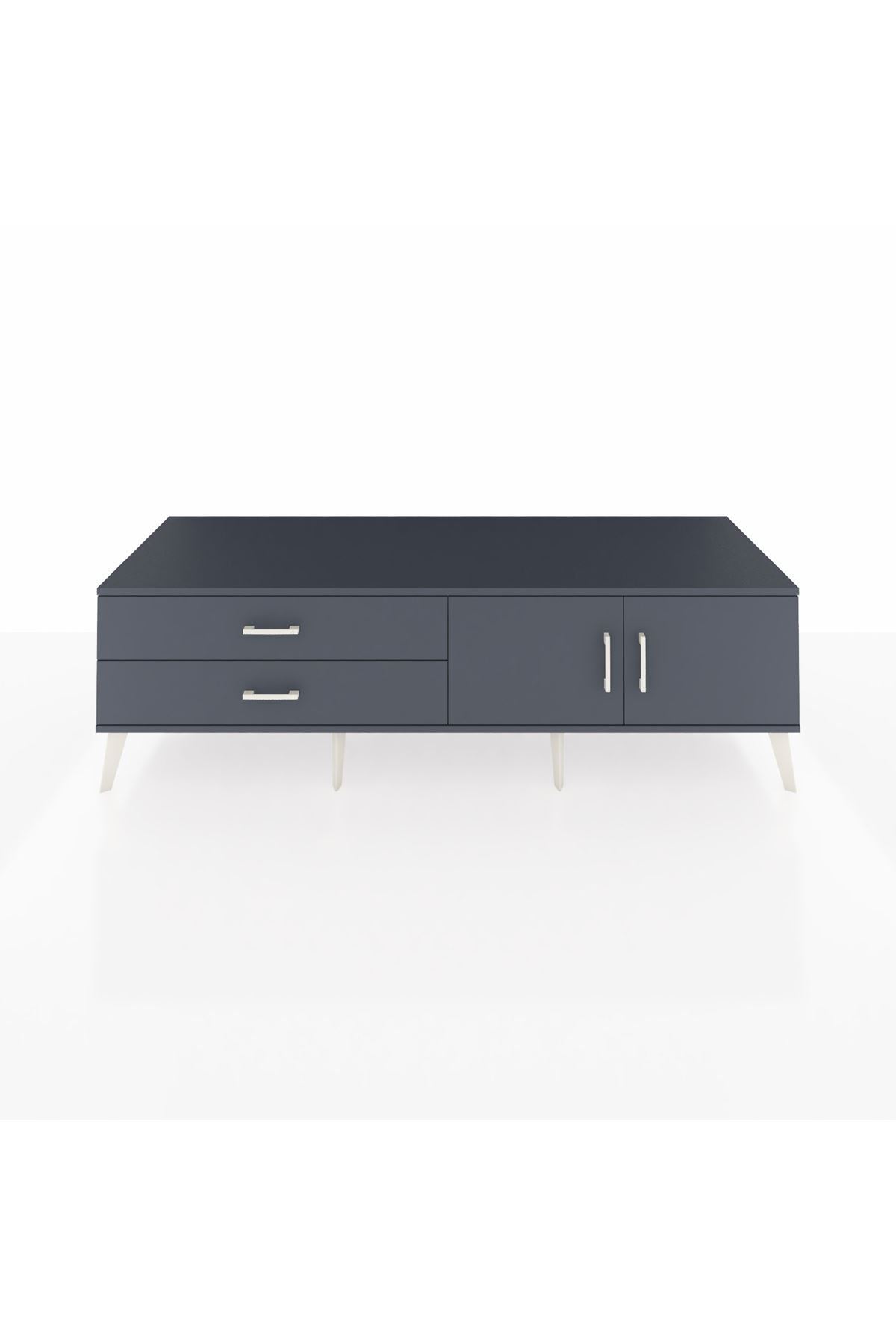 Kronos TV Ünitesi Tek Raflı 2 Çekmeceli 2 Kapaklı 176x59x51 Antrasit-Antrasit/Antrasit