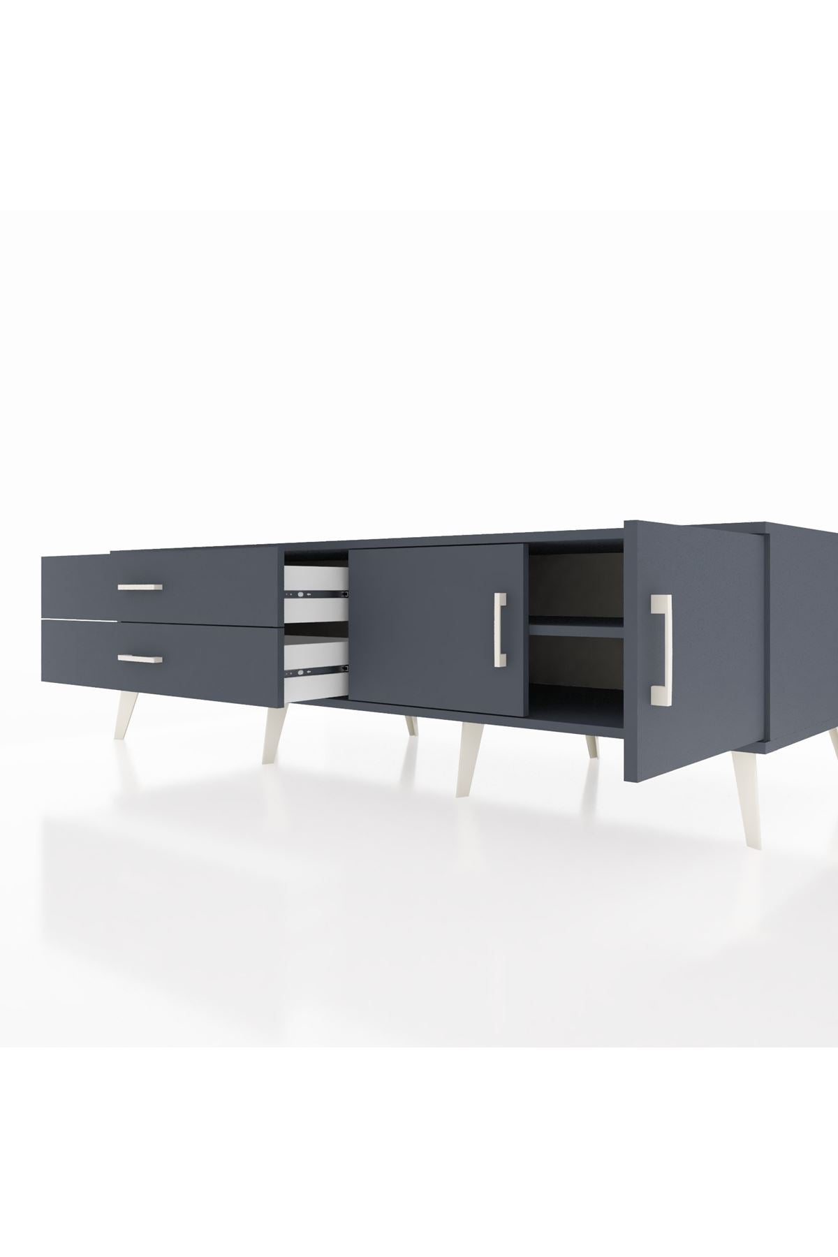 Kronos TV Ünitesi Tek Raflı 2 Çekmeceli 2 Kapaklı 176x59x51 Antrasit-Antrasit/Antrasit