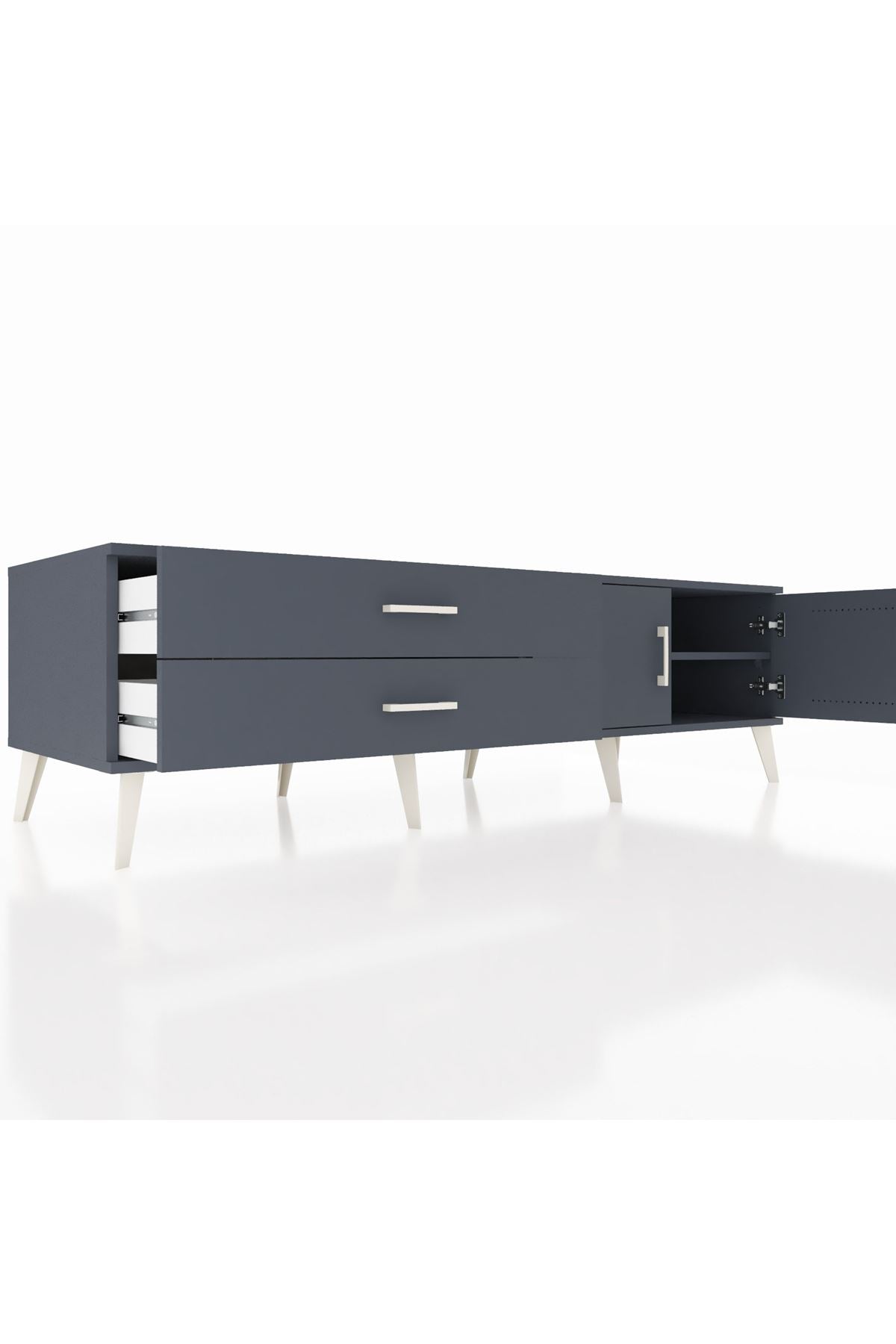 Kronos TV Ünitesi Tek Raflı 2 Çekmeceli 2 Kapaklı 176x59x51 Antrasit-Antrasit/Antrasit