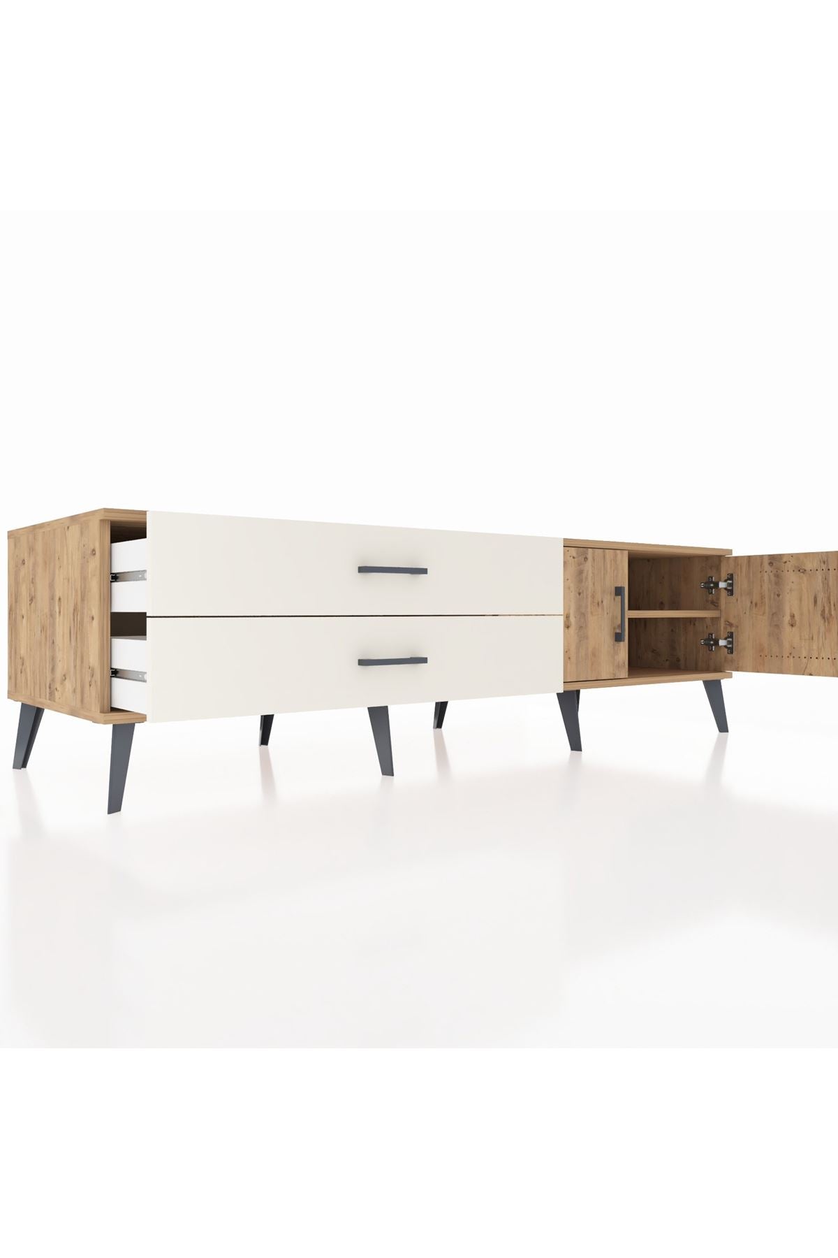 Kronos TV Ünitesi Tek Raflı 2 Çekmeceli 2 Kapaklı 176x59x51 Çam-Çam/Aytaşı