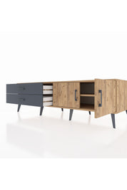 Kronos TV Ünitesi Tek Raflı 2 Çekmeceli 2 Kapaklı 176x59x51 Çam-Çam/Antrasit