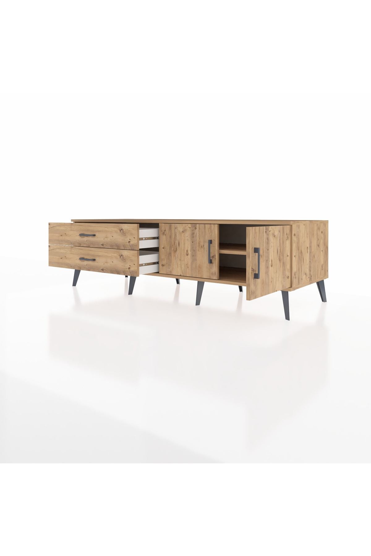 Kronos TV Ünitesi Tek Raflı 2 Çekmeceli 2 Kapaklı 176x59x51 Çam-Çam/Çam