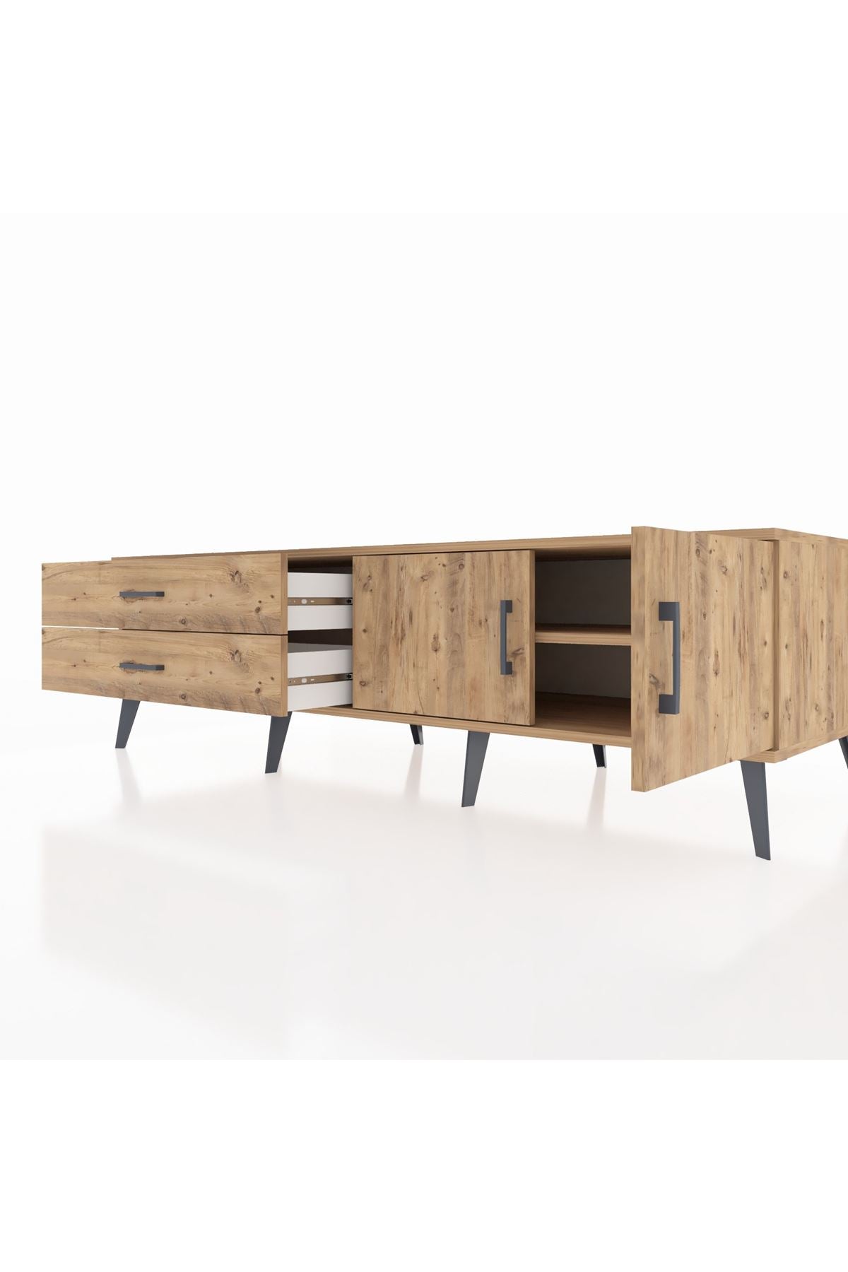 Kronos TV Ünitesi Tek Raflı 2 Çekmeceli 2 Kapaklı 176x59x51 Çam-Çam/Çam