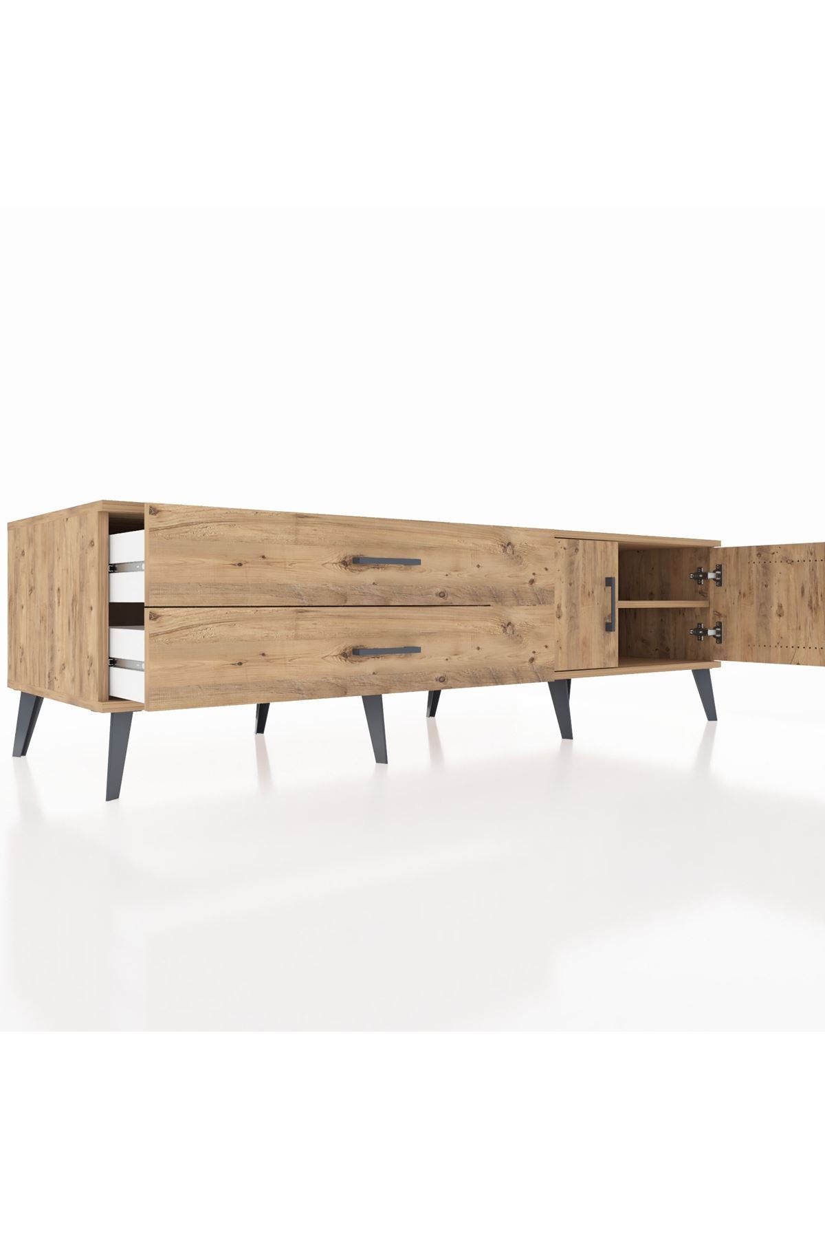 Kronos TV Ünitesi Tek Raflı 2 Çekmeceli 2 Kapaklı 176x59x51 Çam-Çam/Çam