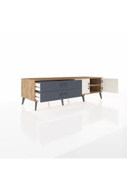 Kronos TV Ünitesi Tek Raflı 2 Çekmeceli 2 Kapaklı 176x59x51 Çam-Aytaşı/Antrasit