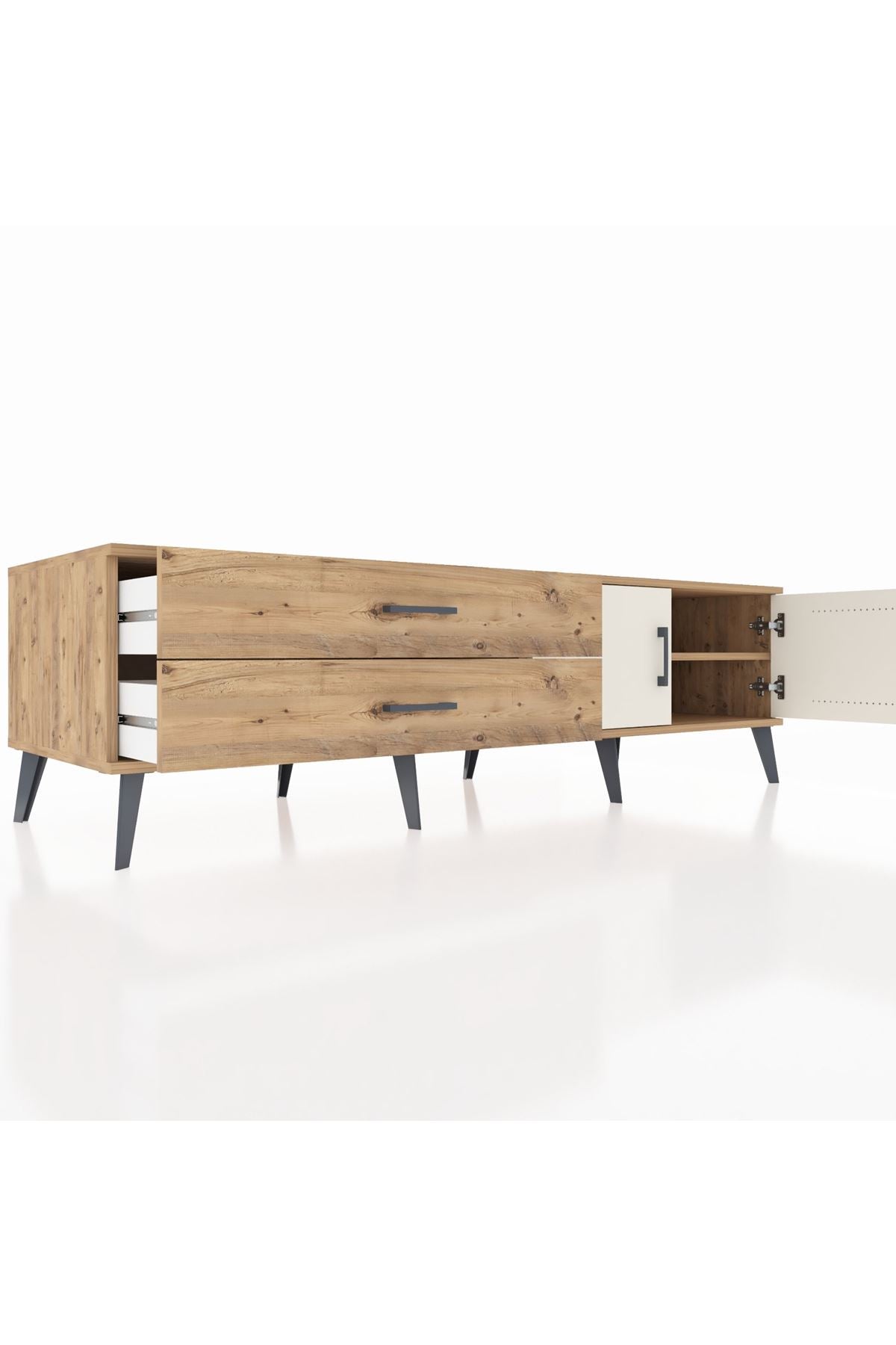 Kronos TV Ünitesi Tek Raflı 2 Çekmeceli 2 Kapaklı 176x59x51 Çam-Aytaşı/Çam