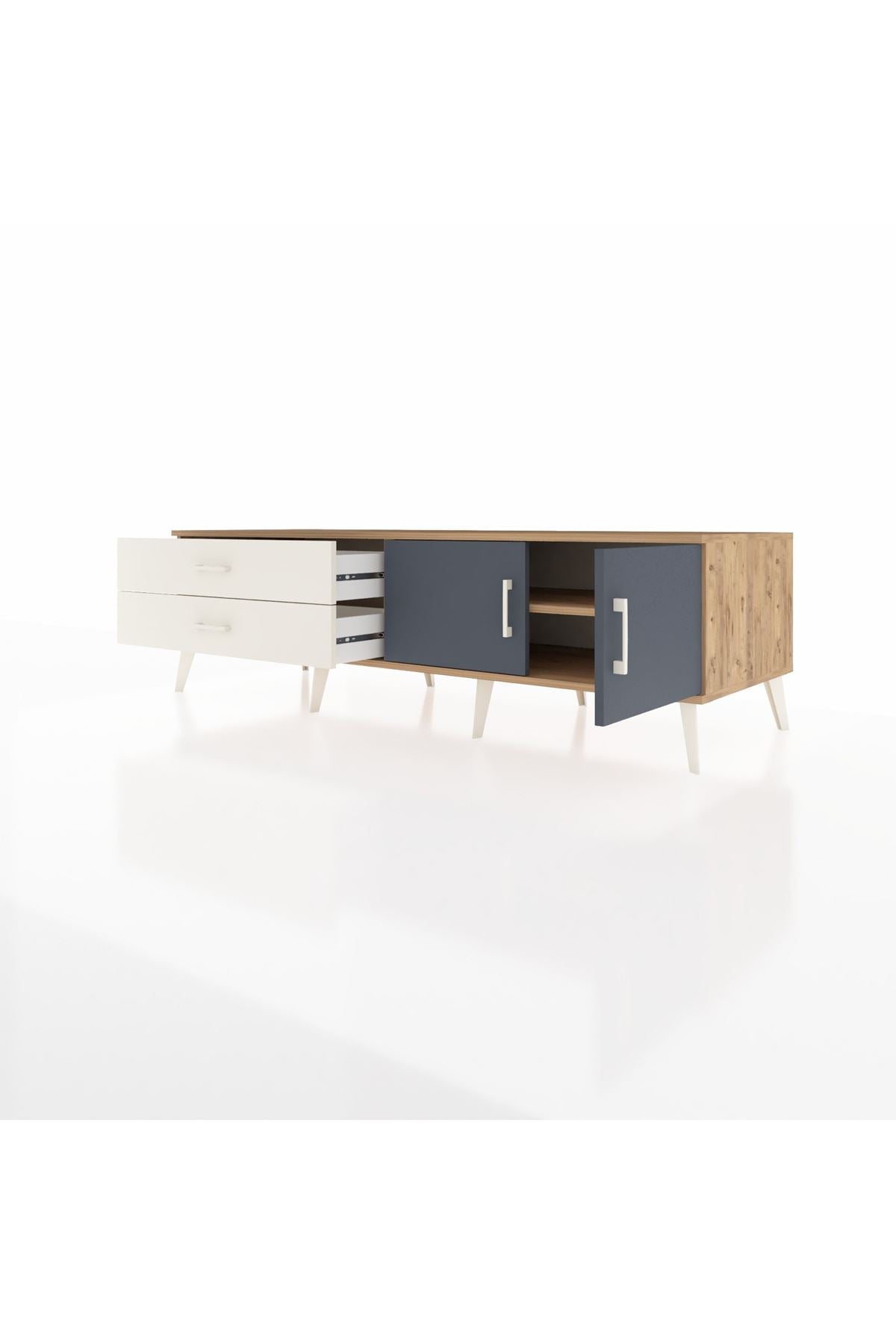 Kronos TV Ünitesi Tek Raflı 2 Çekmeceli 2 Kapaklı 176x59x51 Çam-Antrasit/Aytaşı