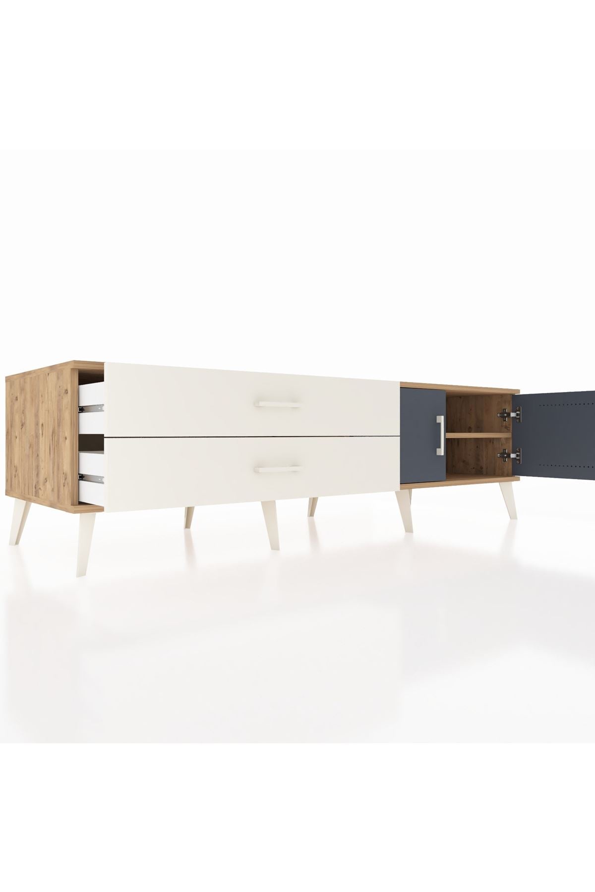 Kronos TV Ünitesi Tek Raflı 2 Çekmeceli 2 Kapaklı 176x59x51 Çam-Antrasit/Aytaşı