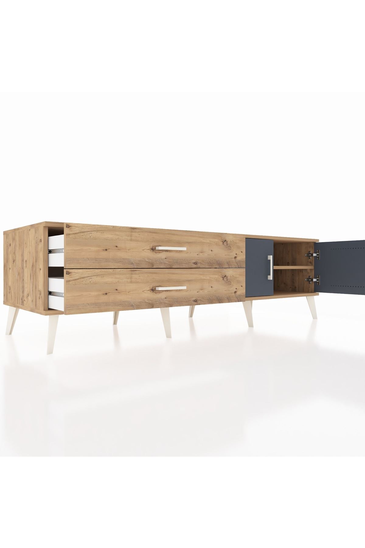 Kronos TV Ünitesi Tek Raflı 2 Çekmeceli 2 Kapaklı 176x59x51 Çam-Antrasit/Çam