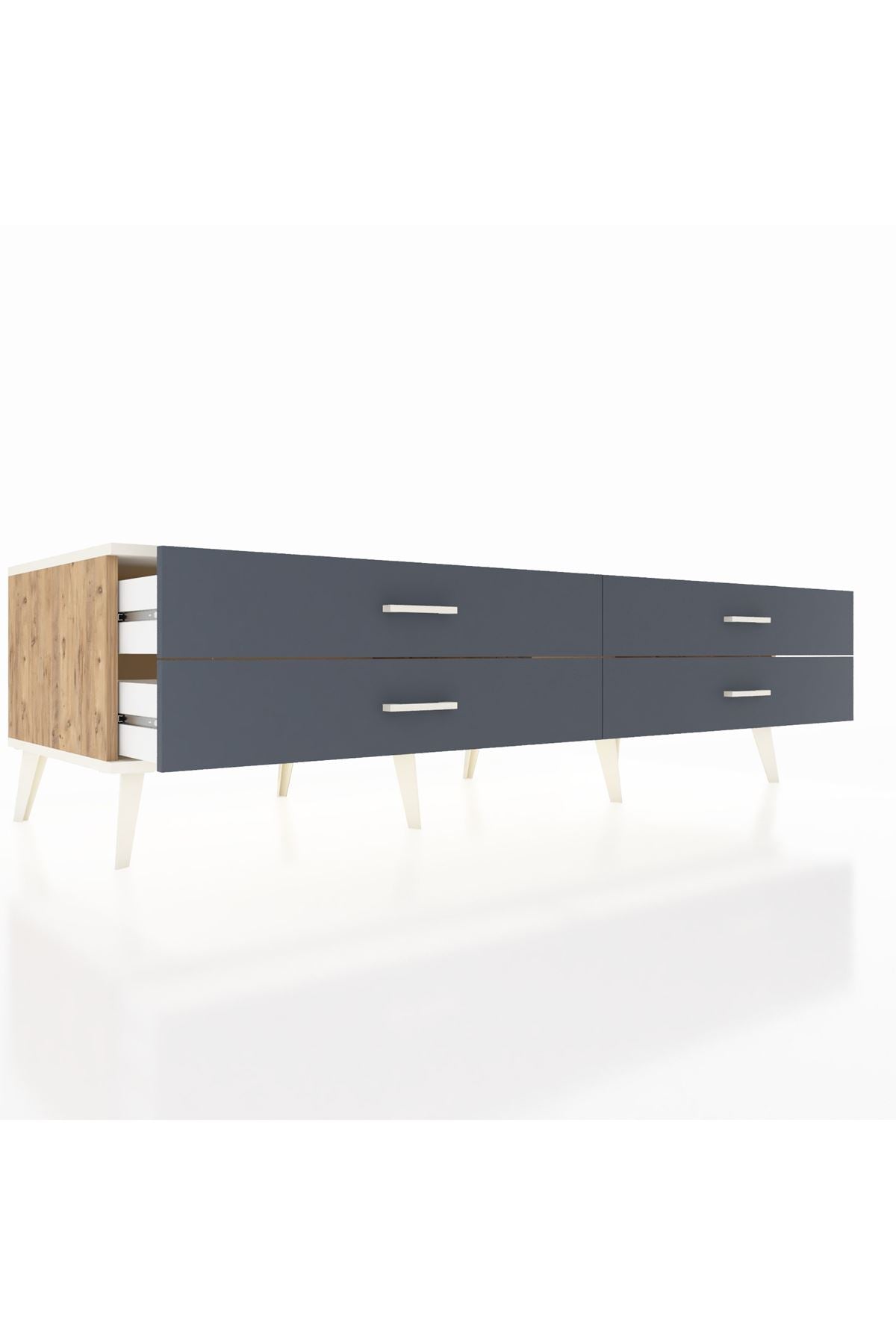 Kronos TV Ünitesi 4 Çekmeceli  176x59x51 Çam-Aytaşı/Antrasit