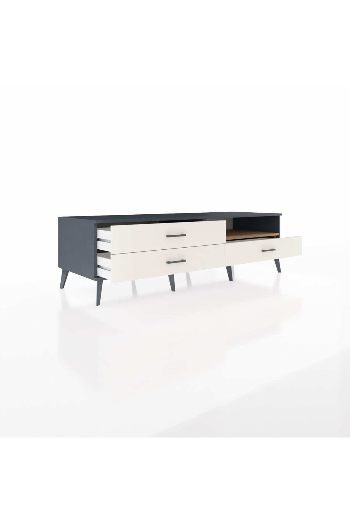 Kronos TV Ünitesi Tek Raflı 3 Çekmeceli  176x59x51 Antrasit-Çam/Aytaşı