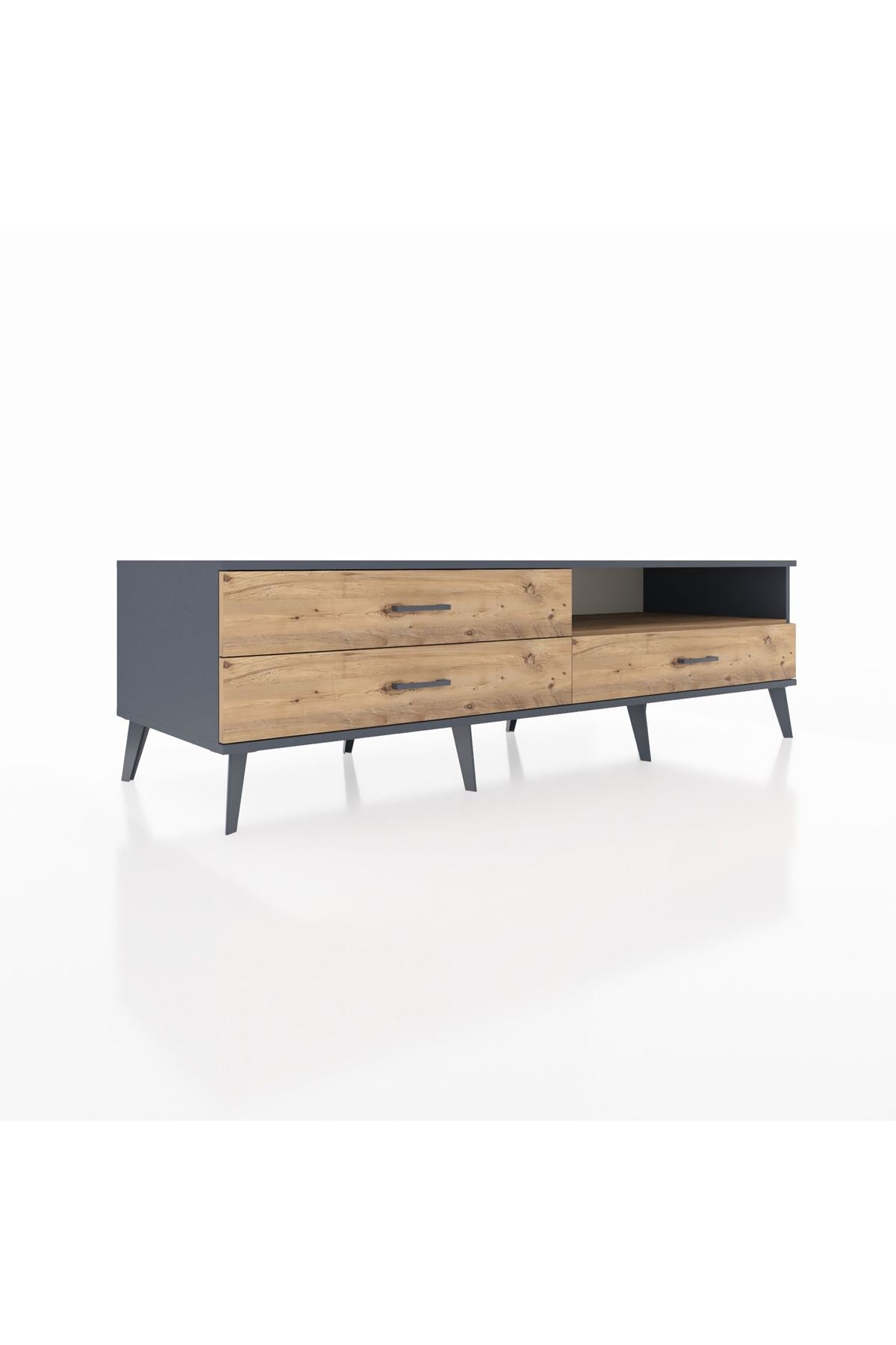 Kronos TV Ünitesi Tek Raflı 3 Çekmeceli  176x59x51 Antrasit-Çam/Çam