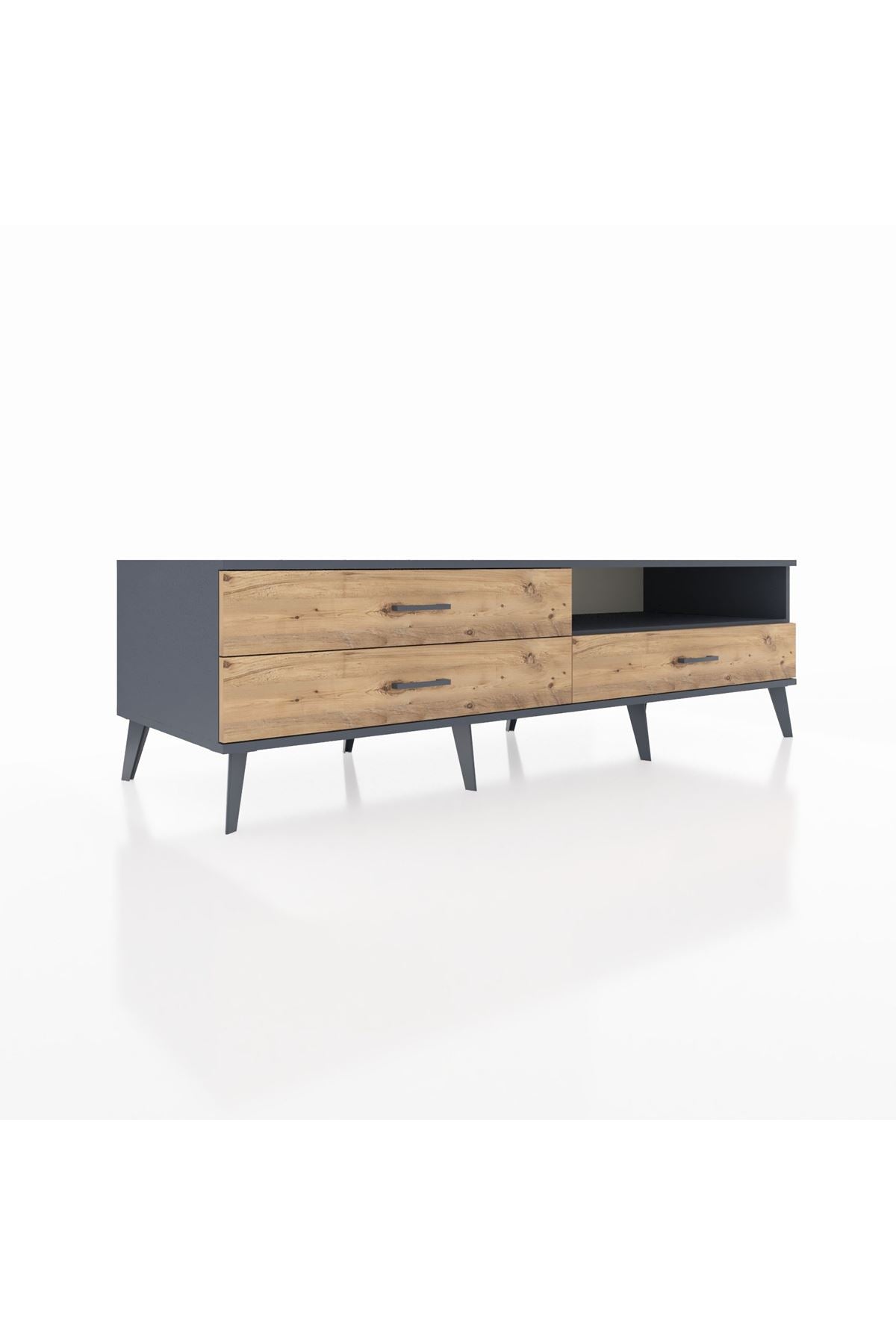 Kronos TV Ünitesi Tek Raflı 3 Çekmeceli  176x59x51 Antrasit-Antrasit/Çam