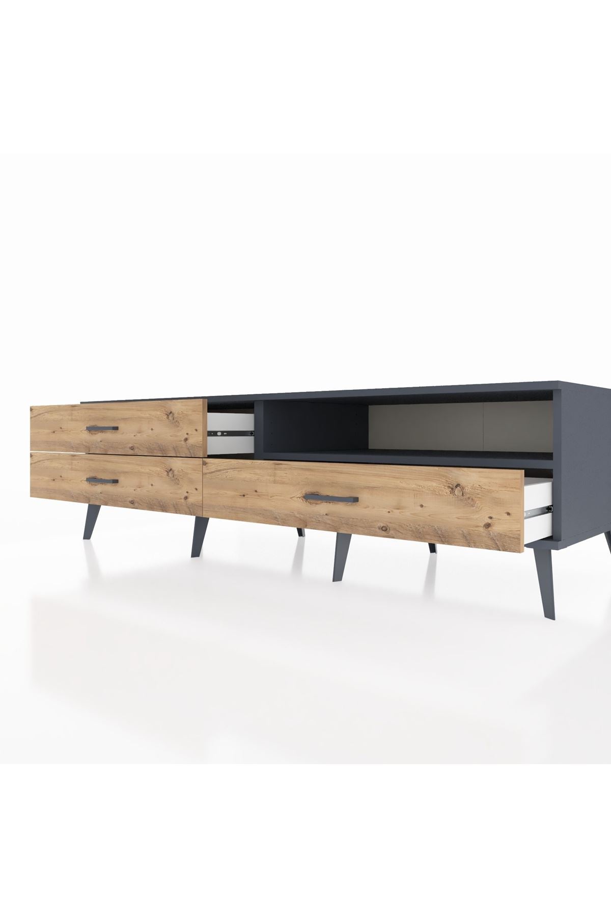 Kronos TV Ünitesi Tek Raflı 3 Çekmeceli  176x59x51 Antrasit-Antrasit/Çam