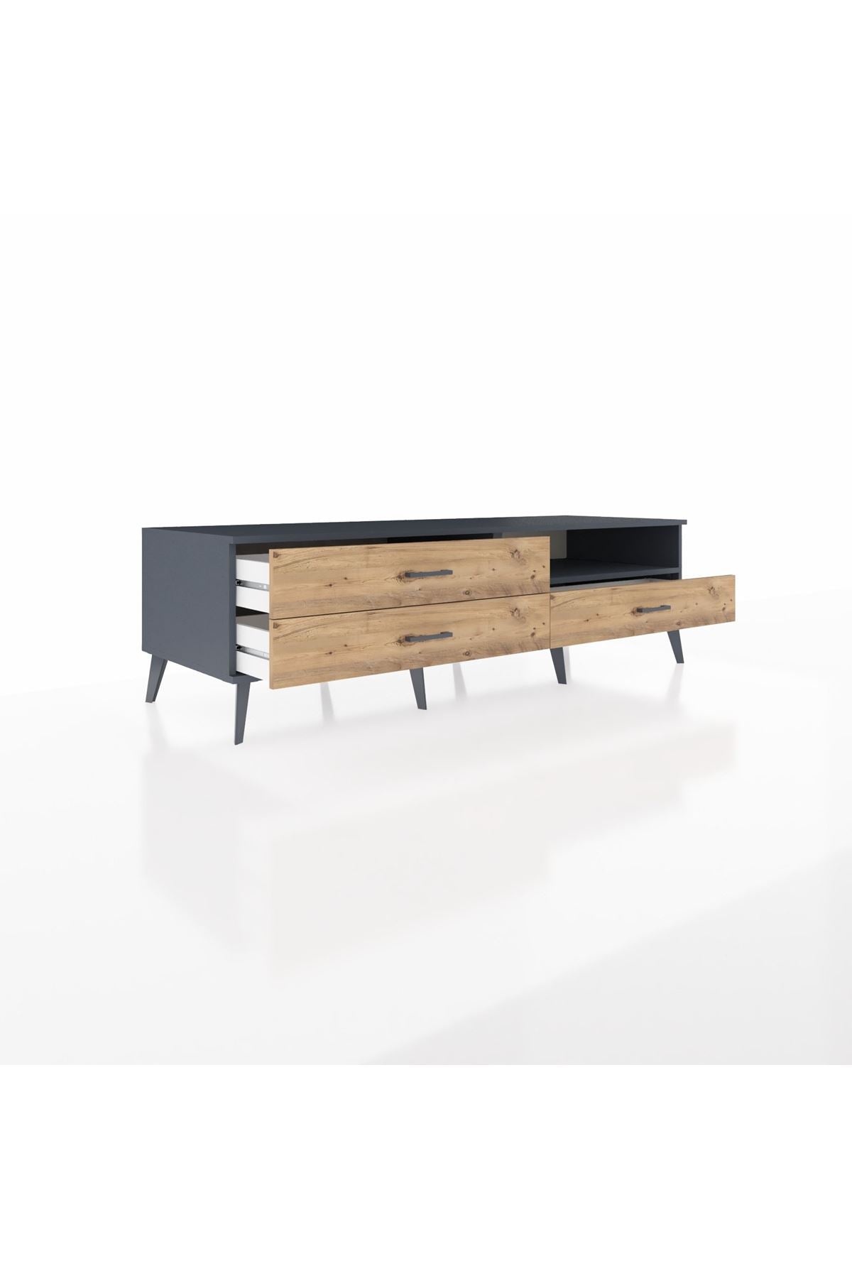 Kronos TV Ünitesi Tek Raflı 3 Çekmeceli  176x59x51 Antrasit-Antrasit/Çam