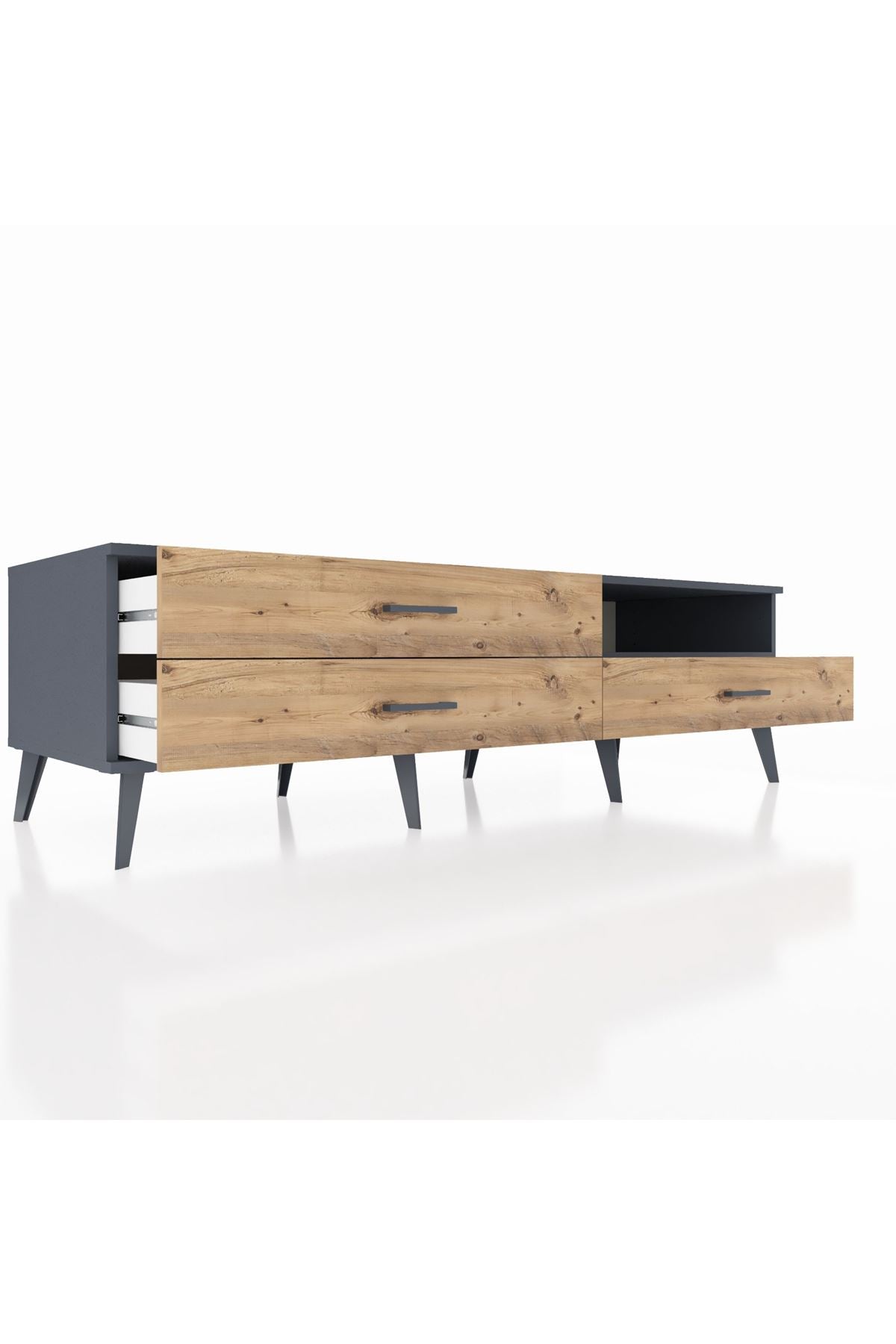 Kronos TV Ünitesi Tek Raflı 3 Çekmeceli  176x59x51 Antrasit-Antrasit/Çam