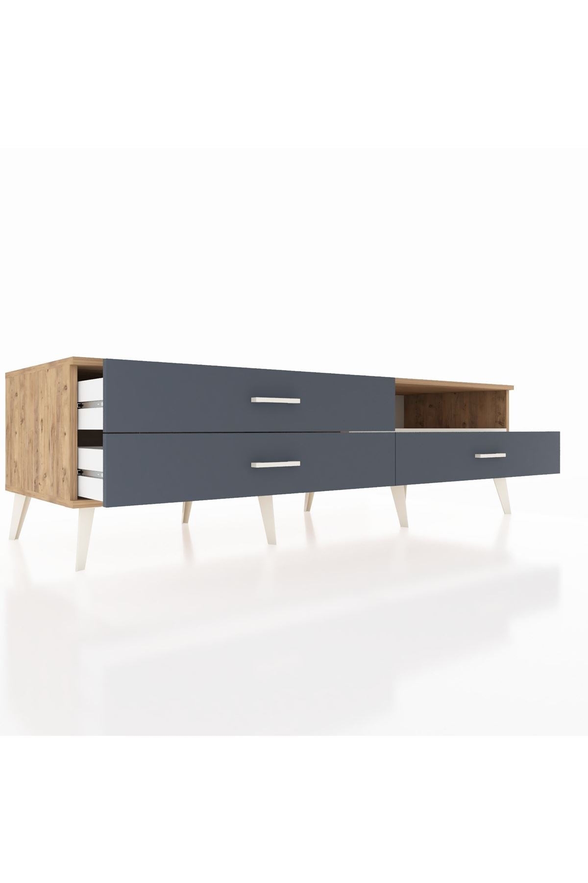 Kronos TV Ünitesi Tek Raflı 3 Çekmeceli  176x59x51 Çam-Aytaşı/Antrasit