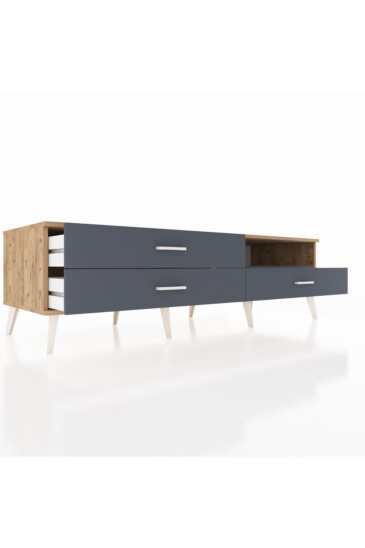 Kronos TV Ünitesi Tek Raflı 3 Çekmeceli  176x59x51 Çam-Antrasit/Antrasit