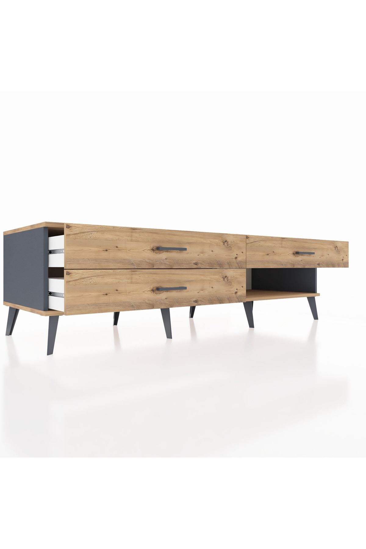 Kronos TV Ünitesi 3 Çekmeceli  176x59x51 Antrasit-Çam/Çam