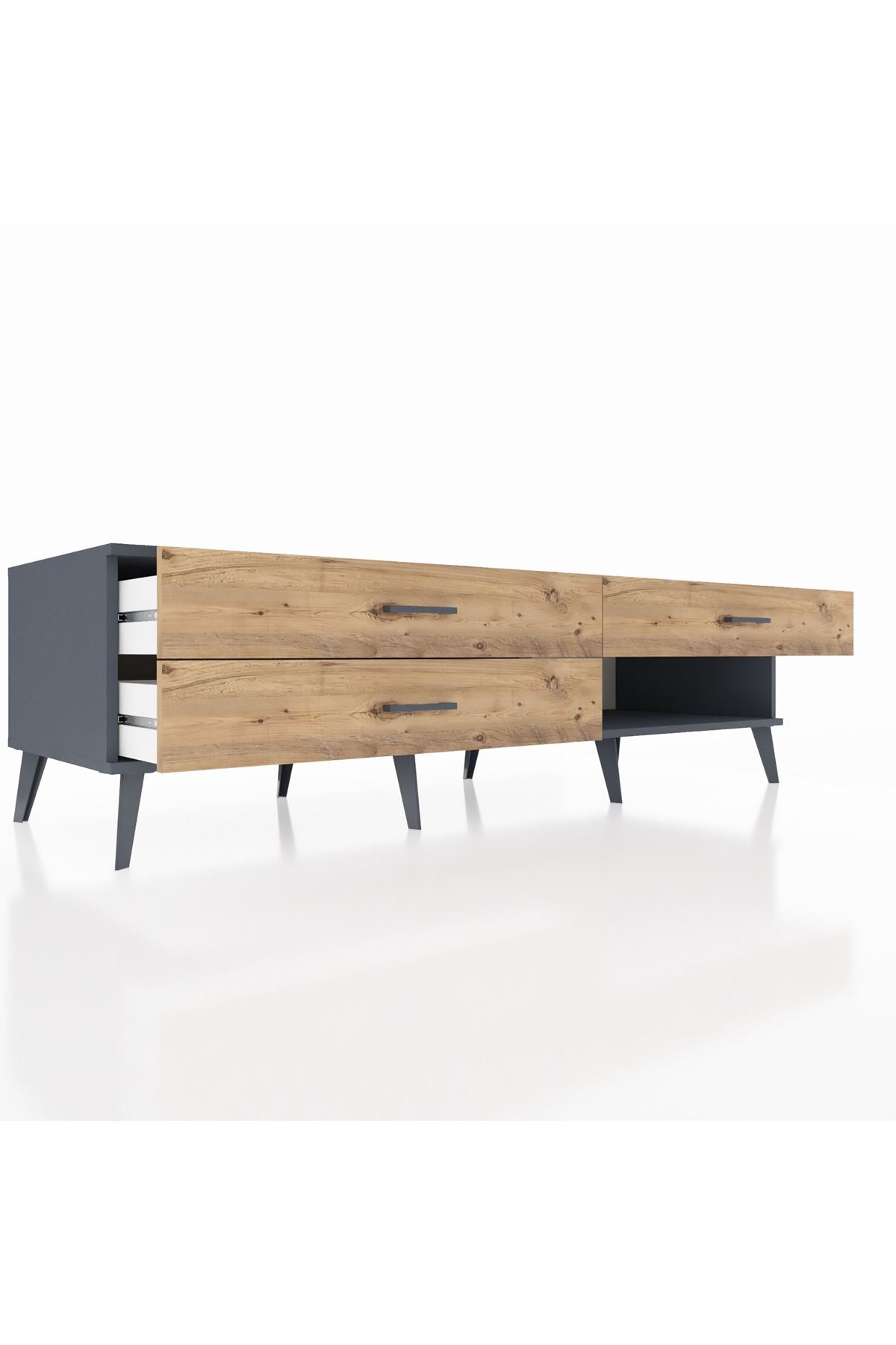 Kronos TV Ünitesi 3 Çekmeceli  176x59x51 Antrasit-Antrasit/Çam