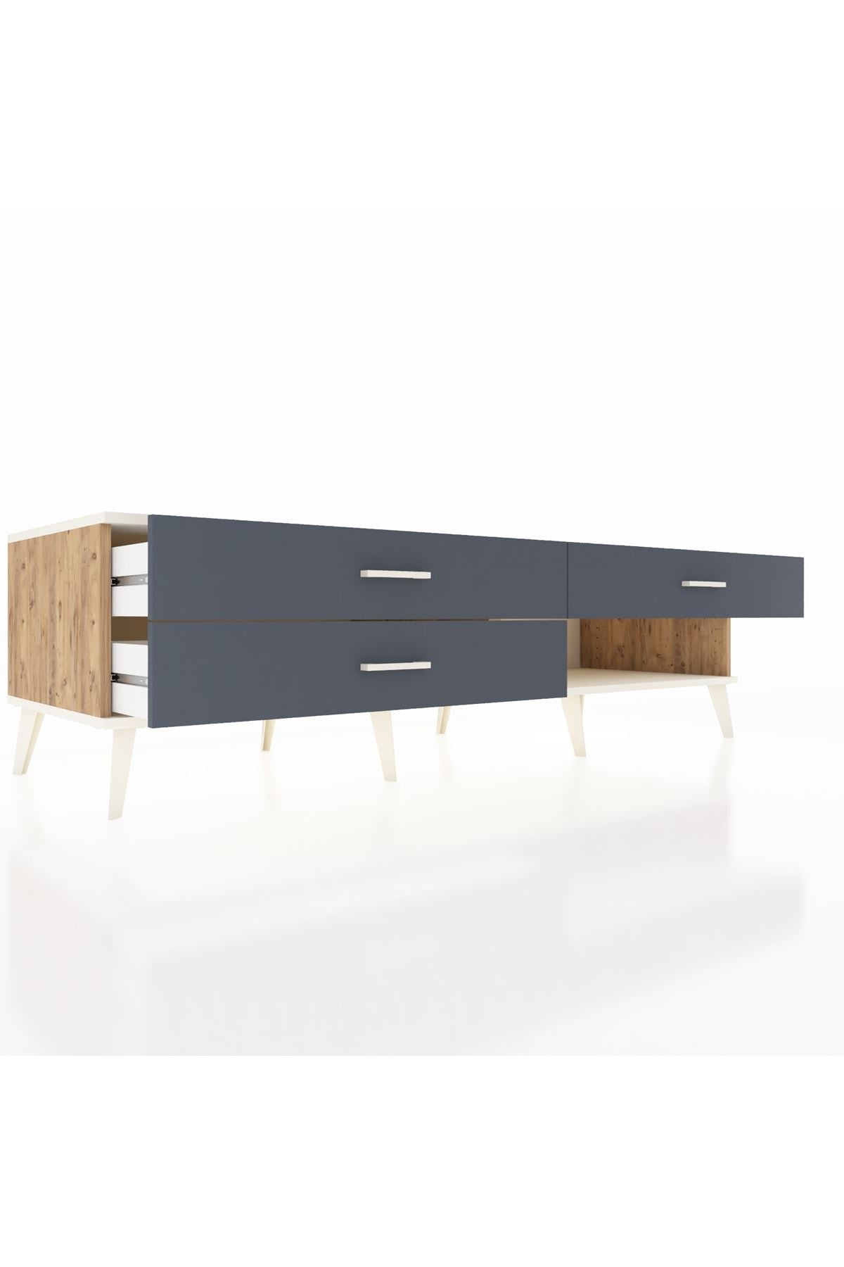 Kronos TV Ünitesi 3 Çekmeceli  176x59x51 Çam-Aytaşı/Antrasit