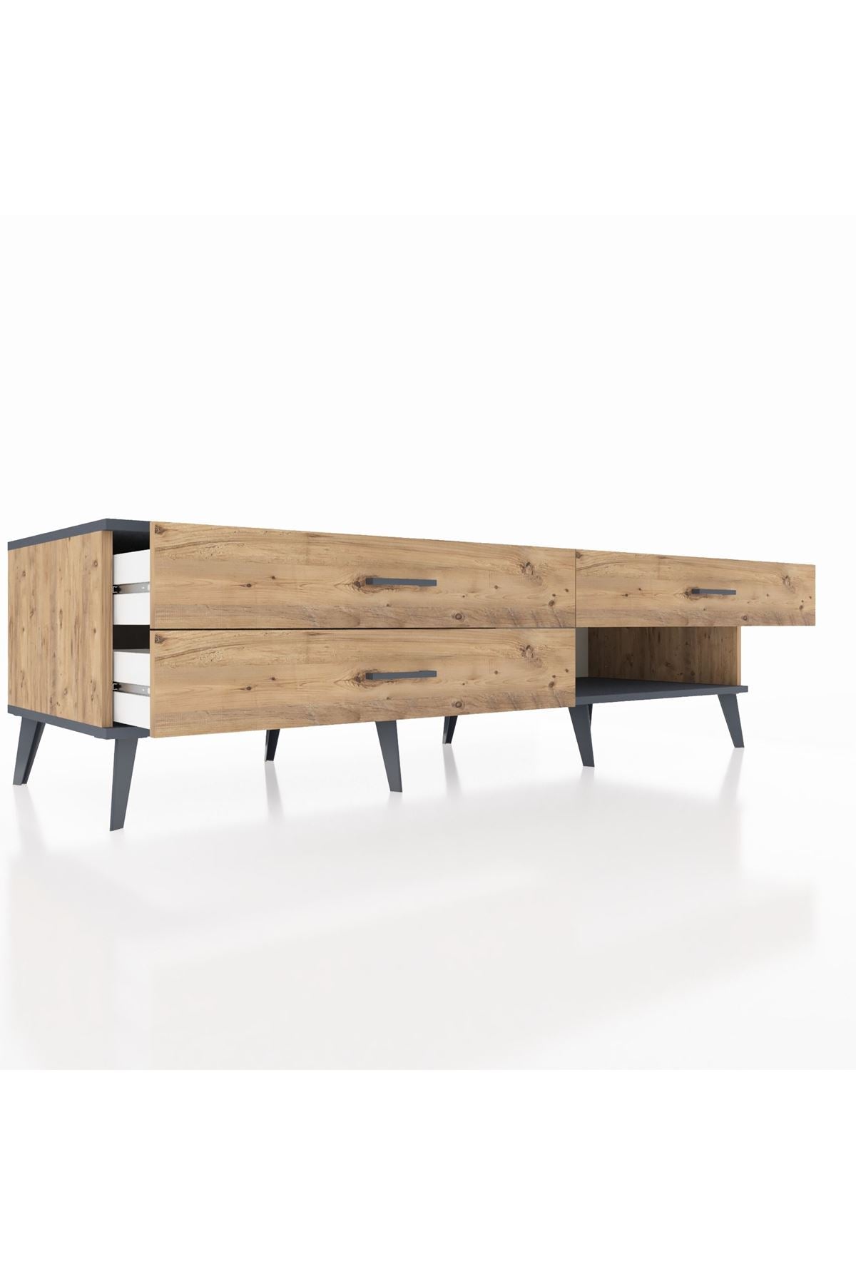 Kronos TV Ünitesi 3 Çekmeceli  176x59x51 Çam-Antrasit/Çam