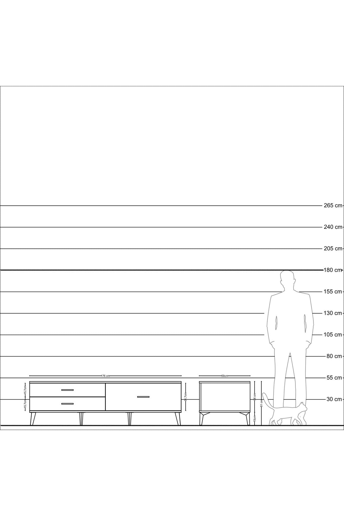Kronos TV Ünitesi 3 Çekmeceli  176x59x51 Çam-Çam/Antrasit