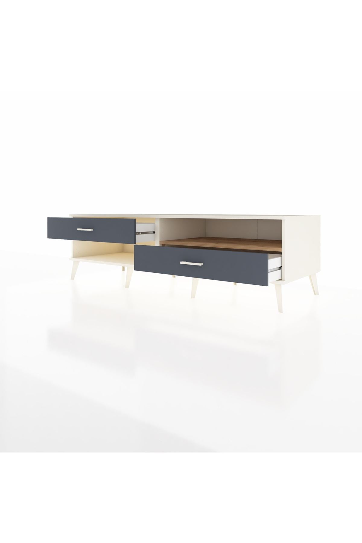 Kronos TV Ünitesi Tek Raflı 2 Çekmeceli  176x59x51 Aytaşı-Çam/Antrasit