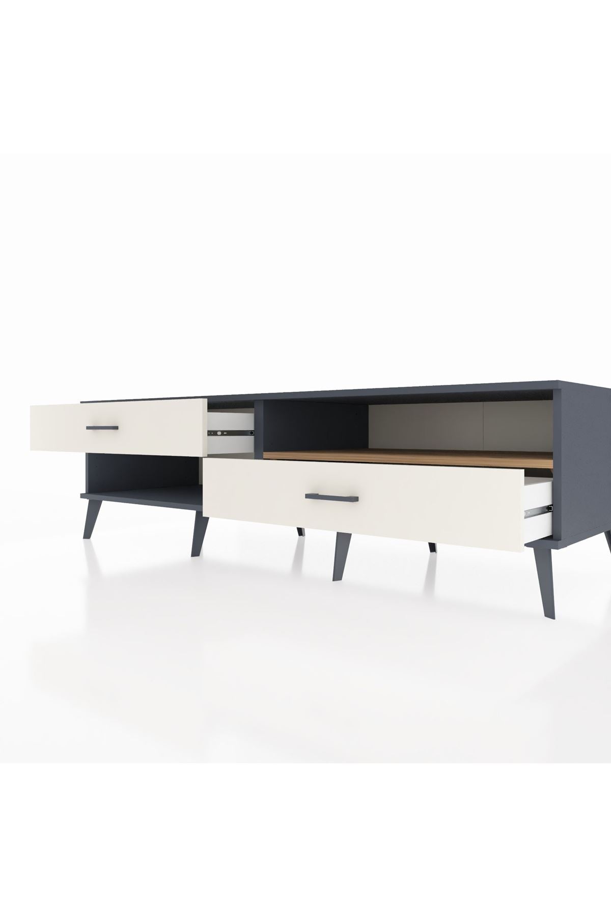 Kronos TV Ünitesi Tek Raflı 2 Çekmeceli  176x59x51 Antrasit-Çam/Aytaşı