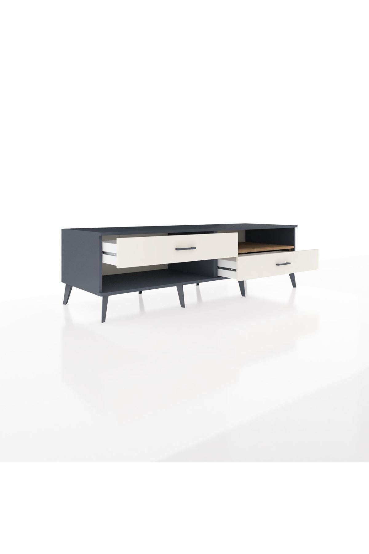 Kronos TV Ünitesi Tek Raflı 2 Çekmeceli  176x59x51 Antrasit-Çam/Aytaşı