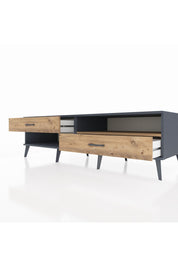 Kronos TV Ünitesi Tek Raflı 2 Çekmeceli  176x59x51 Antrasit-Çam/Çam