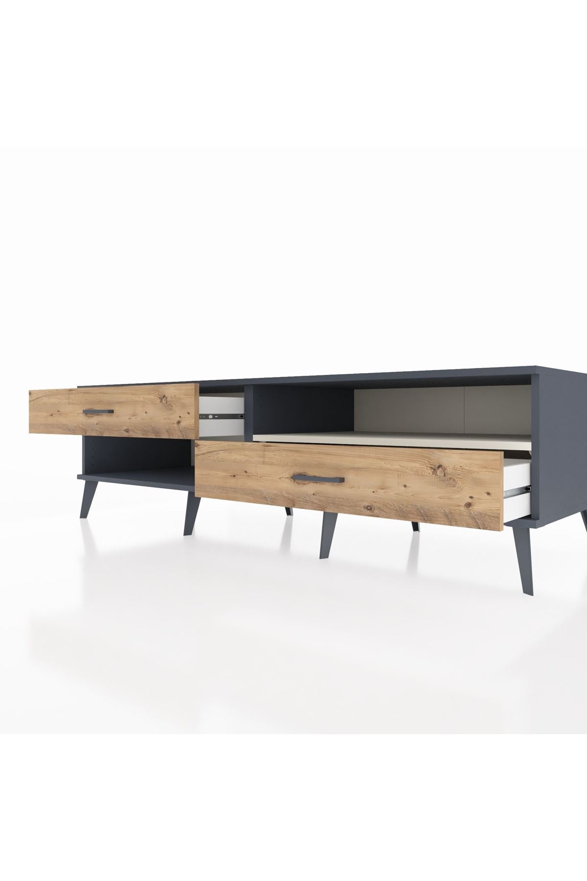 Kronos TV Ünitesi Tek Raflı 2 Çekmeceli  176x59x51 Antrasit-Aytaşı/Çam