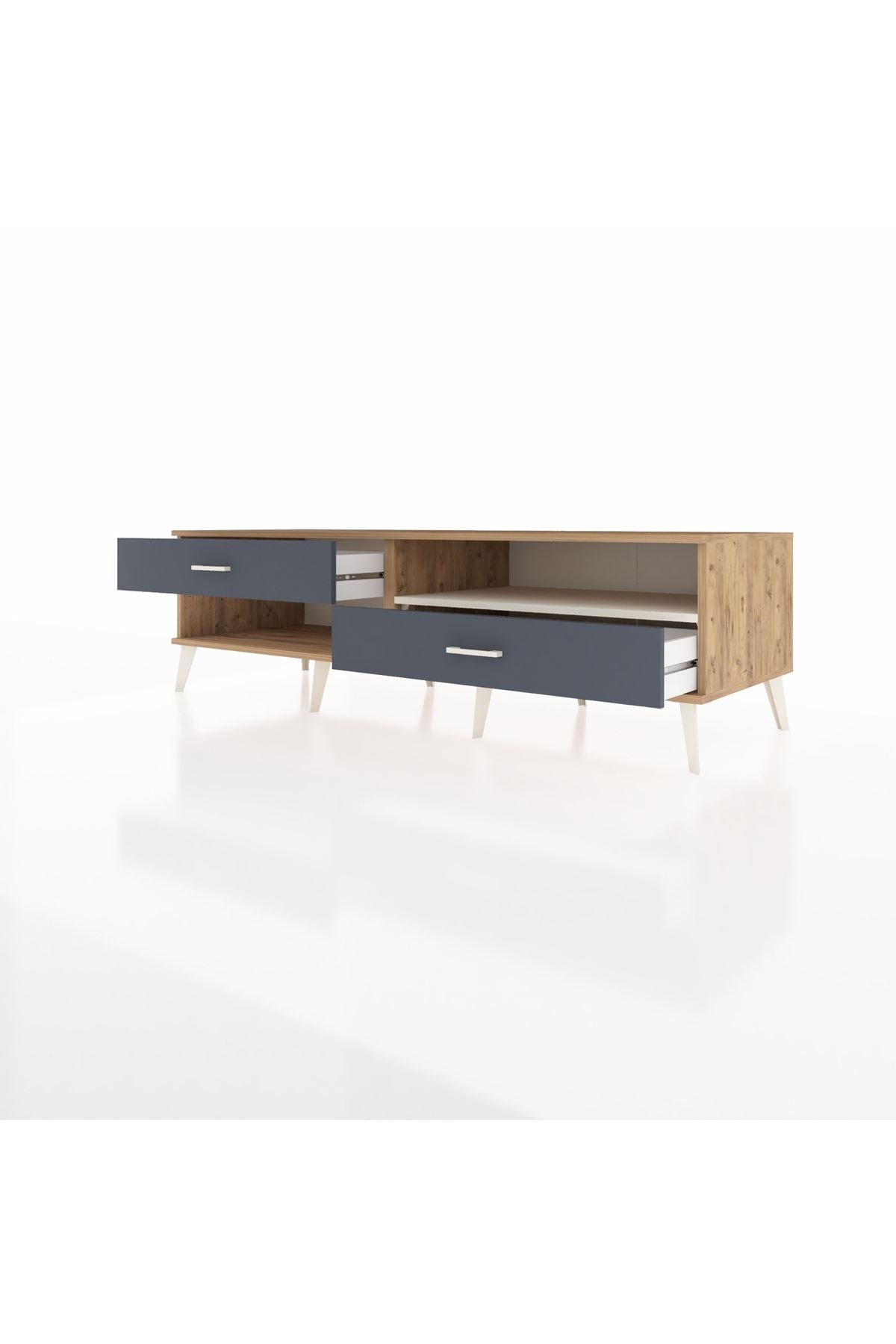 Kronos TV Ünitesi Tek Raflı 2 Çekmeceli  176x59x51 Çam-Aytaşı/Antrasit