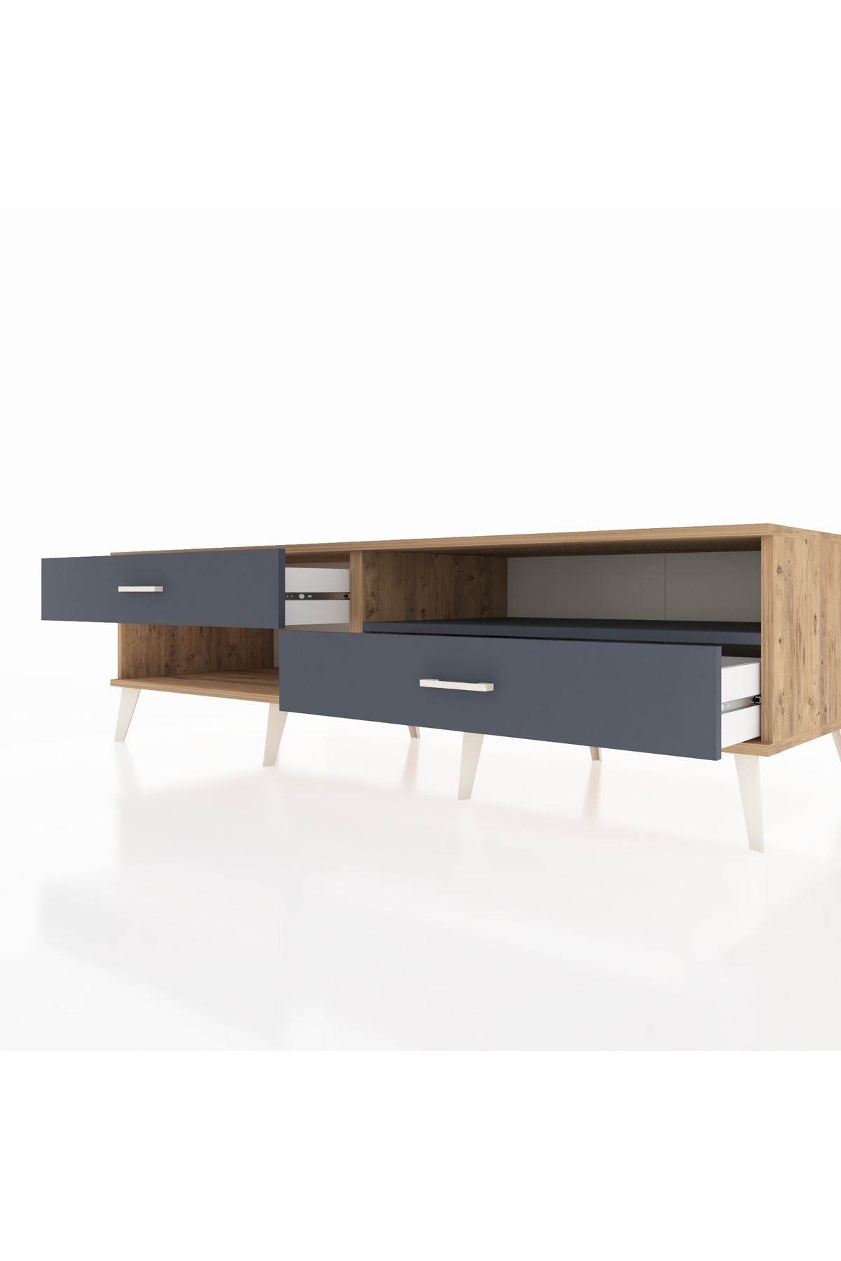 Kronos TV Ünitesi Tek Raflı 2 Çekmeceli  176x59x51 Çam-Antrasit/Antrasit