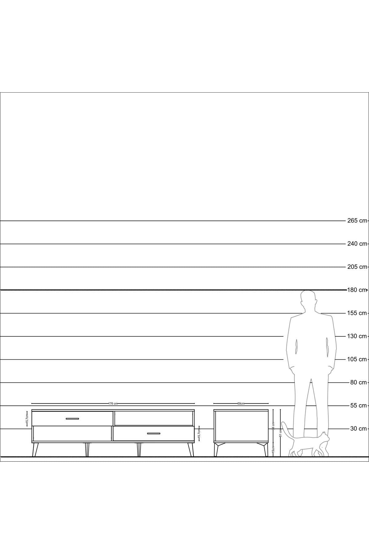 Kronos TV Ünitesi Tek Raflı 2 Çekmeceli  176x59x51 Çam-Antrasit/Antrasit