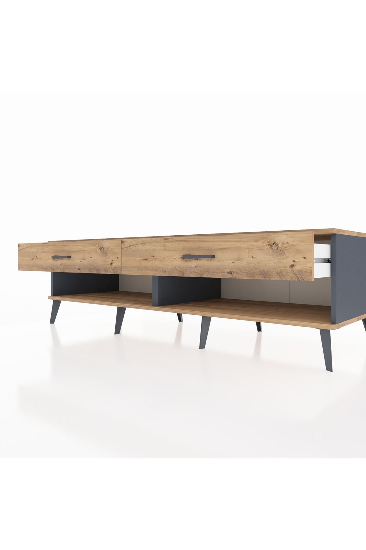 Kronos TV Ünitesi 2 Çekmeceli  176x59x51 Antrasit-Çam/Çam