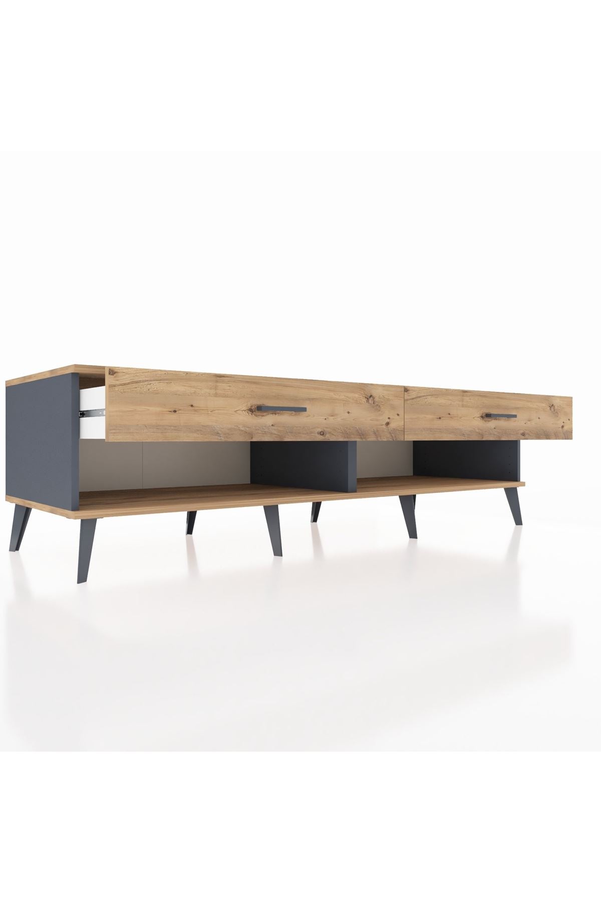 Kronos TV Ünitesi 2 Çekmeceli  176x59x51 Antrasit-Çam/Çam