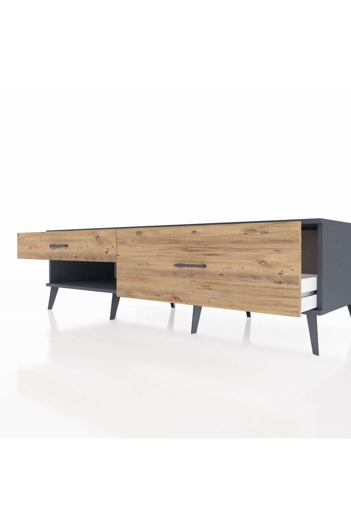 Kronos TV Ünitesi 2 Çekmeceli  176x59x51 Antrasit-Antrasit/Çam