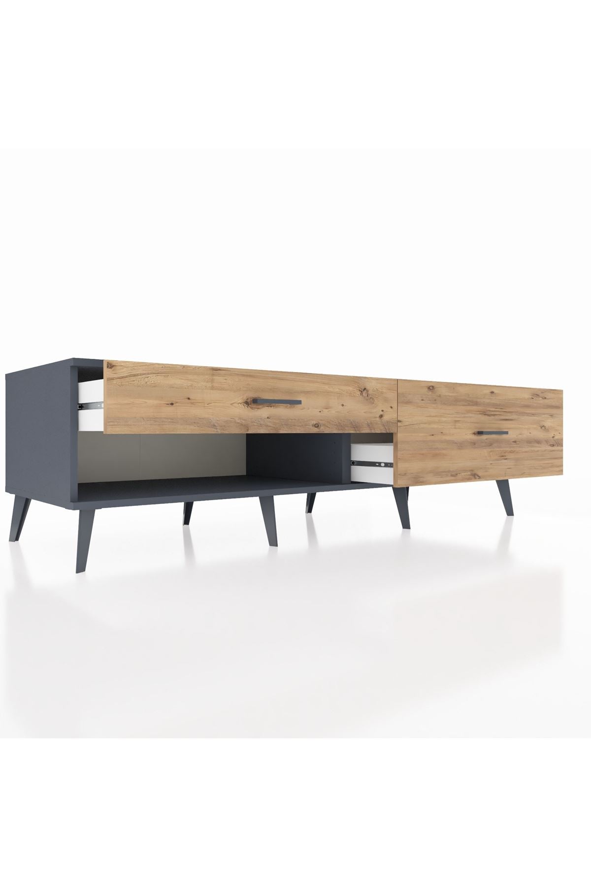 Kronos TV Ünitesi 2 Çekmeceli  176x59x51 Antrasit-Antrasit/Çam