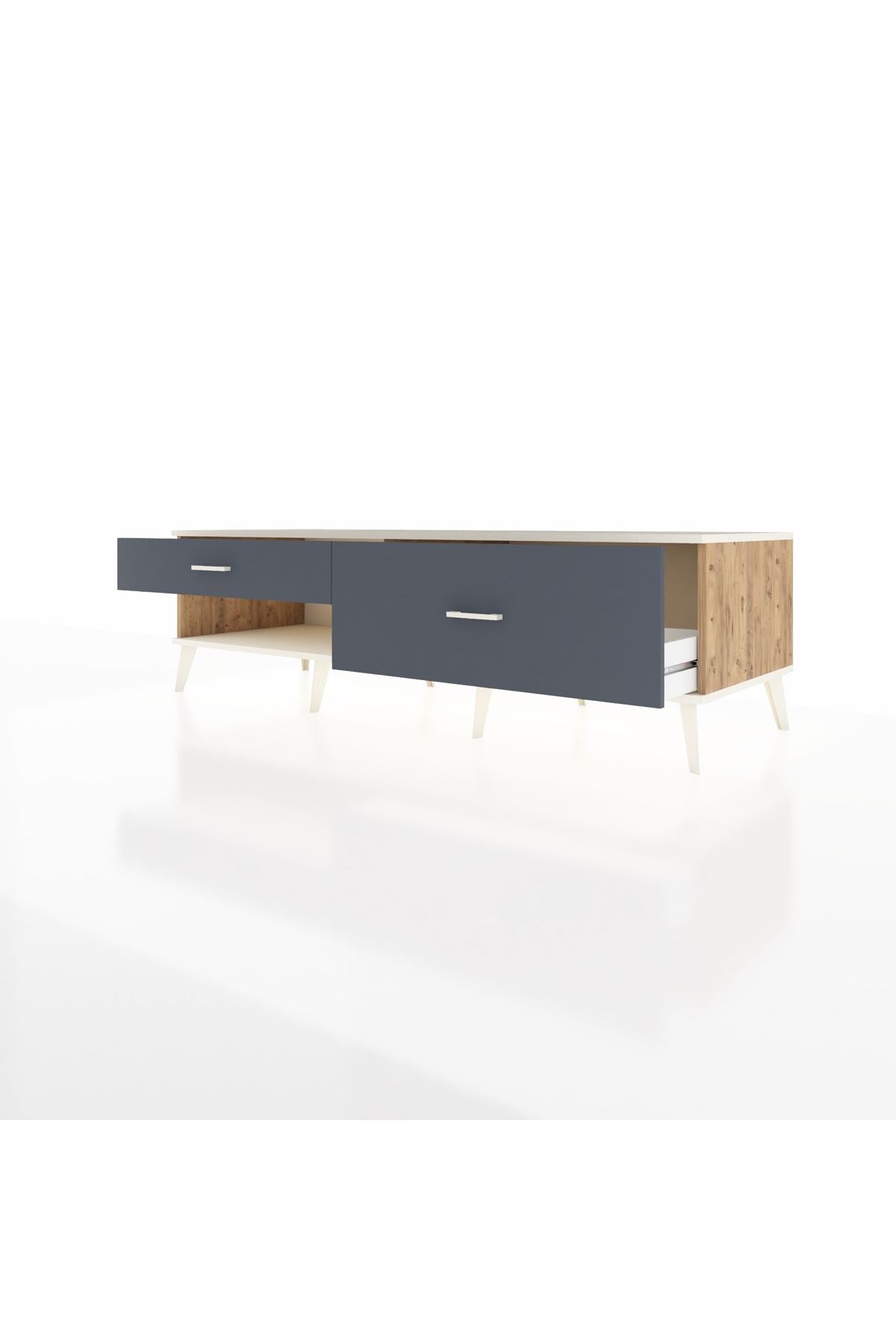Kronos TV Ünitesi 2 Çekmeceli  176x59x51 Çam-Aytaşı/Antrasit