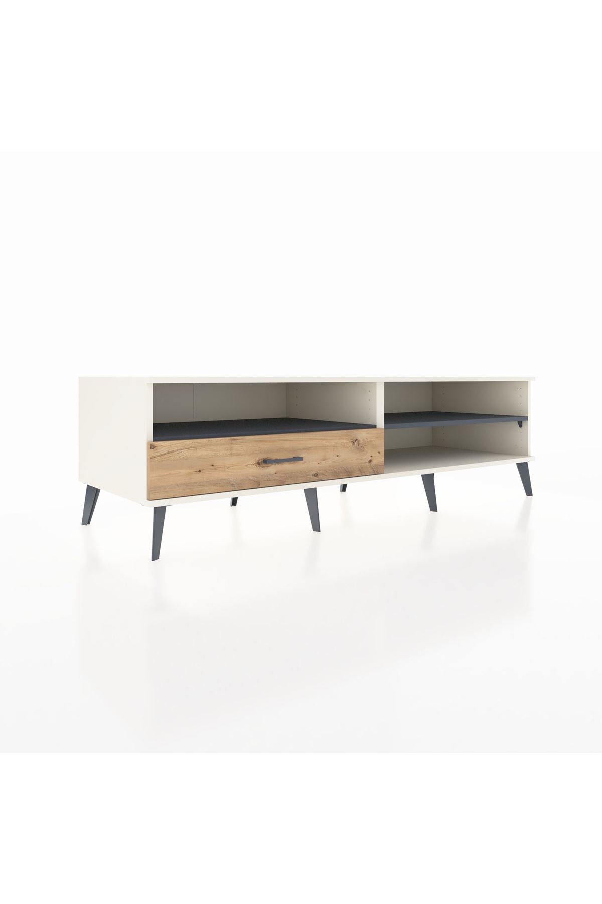 Kronos TV Ünitesi 2 Raflı Tek Çekmeceli  176x59x51 Aytaşı-Antrasit/Çam