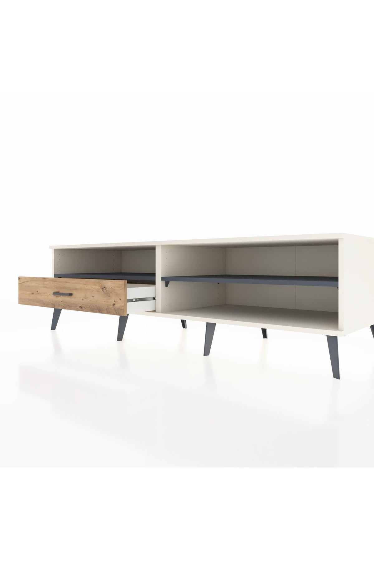 Kronos TV Ünitesi 2 Raflı Tek Çekmeceli  176x59x51 Aytaşı-Antrasit/Çam