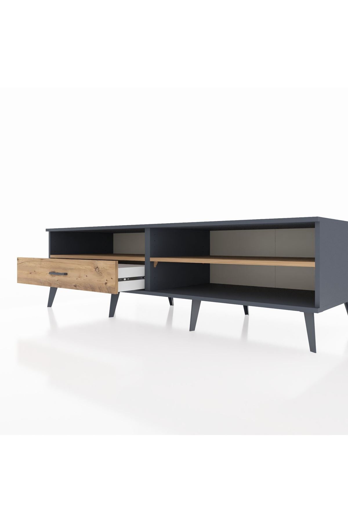 Kronos TV Ünitesi 2 Raflı Tek Çekmeceli  176x59x51 Antrasit-Çam/Çam