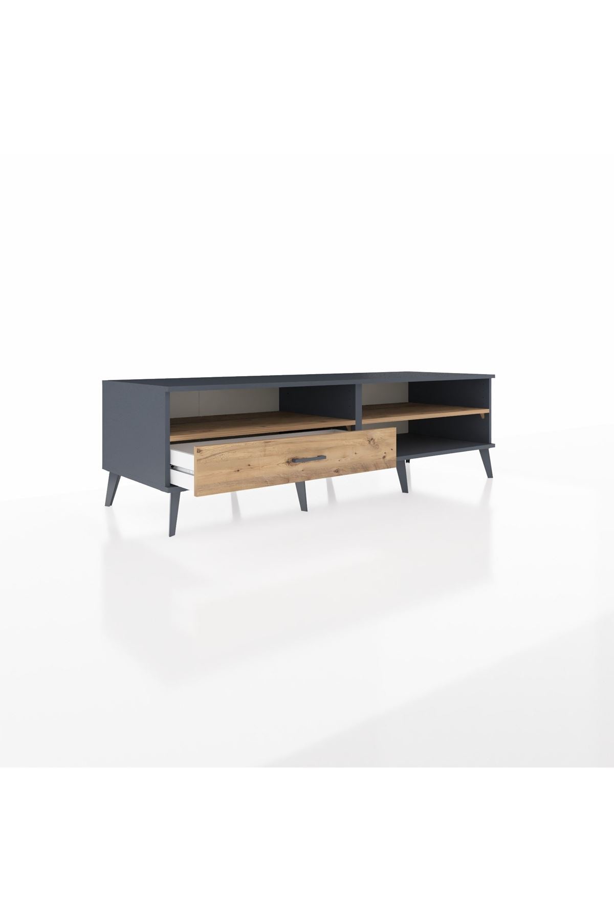 Kronos TV Ünitesi 2 Raflı Tek Çekmeceli  176x59x51 Antrasit-Çam/Çam