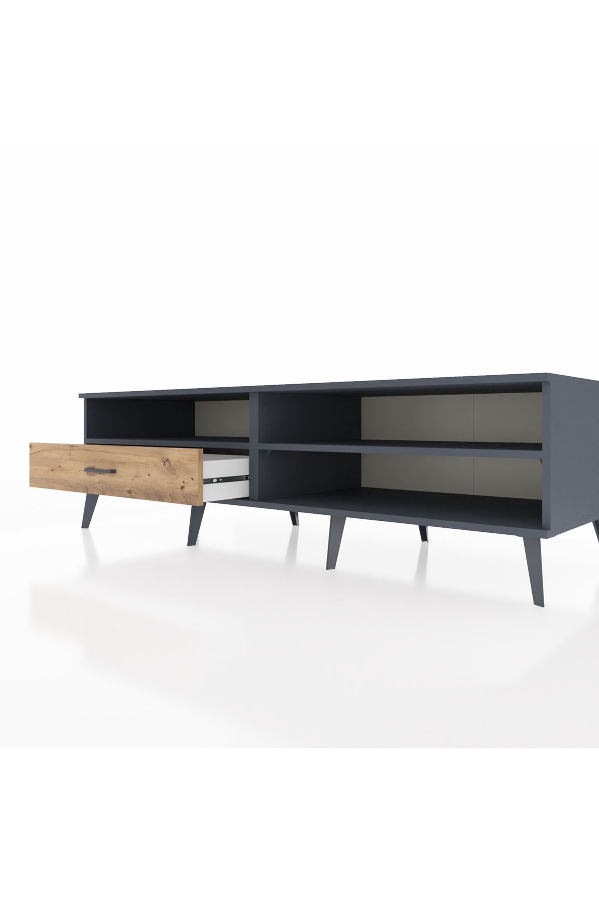 Kronos TV Ünitesi 2 Raflı Tek Çekmeceli  176x59x51 Antrasit-Antrasit/Çam